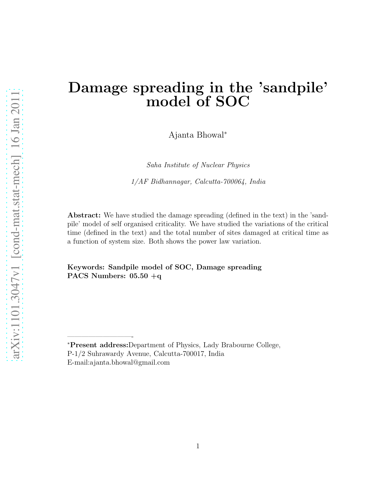 Damage spreading in the sandpile model of SOC
