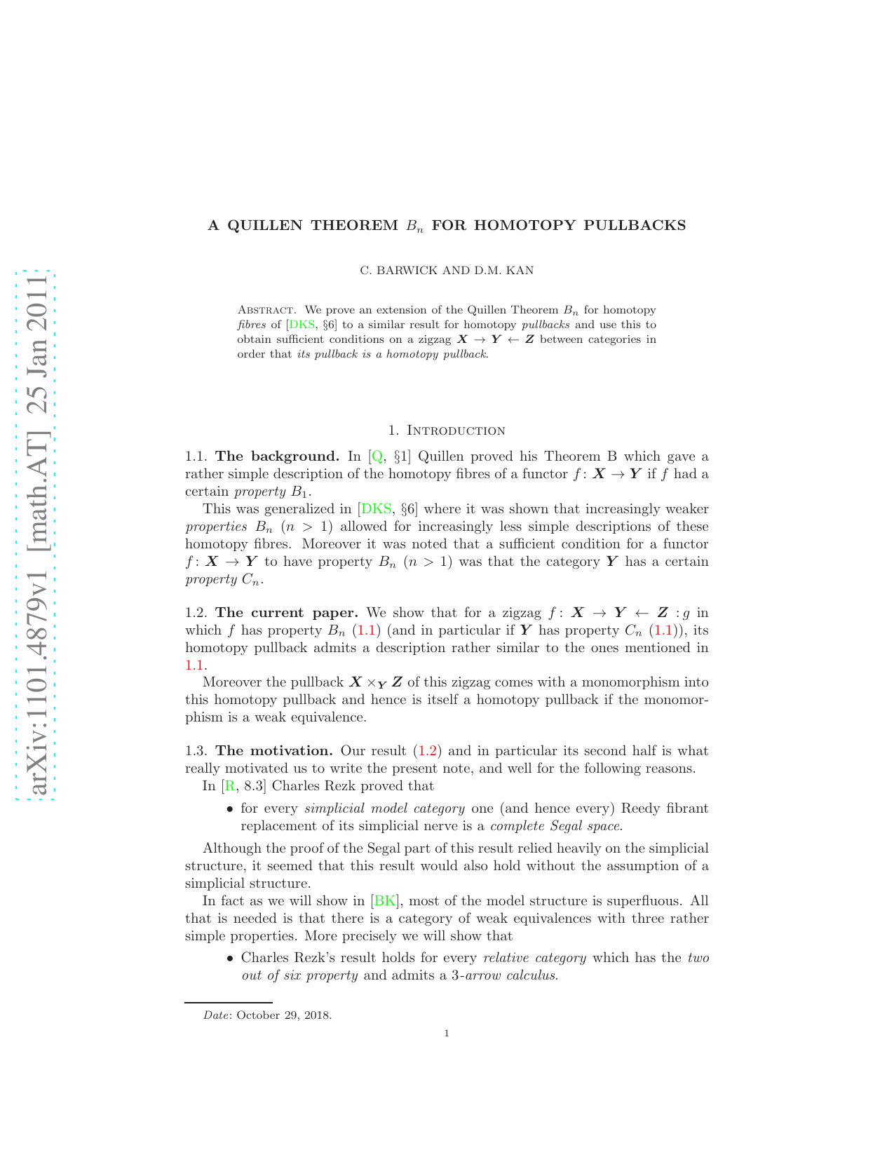 퀼런의 정리 Bn과 호모토피 풀백: 새로운 관점