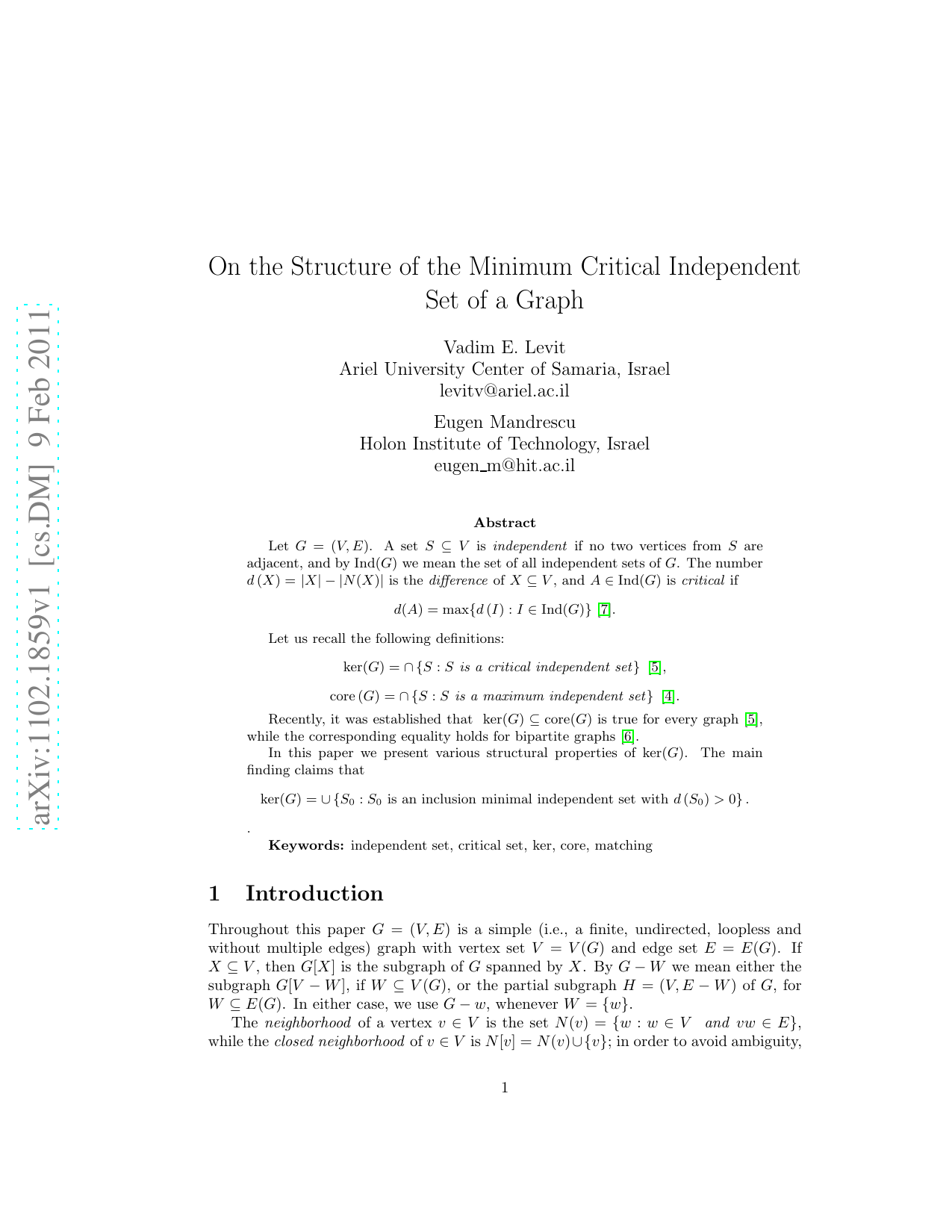 On the Structure of the Minimum Critical Independent Set of a Graph