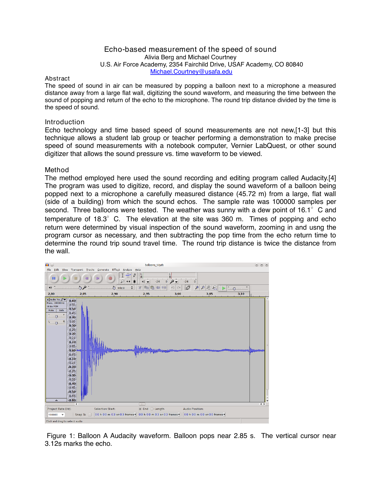 Echo-based measurement of the speed of sound