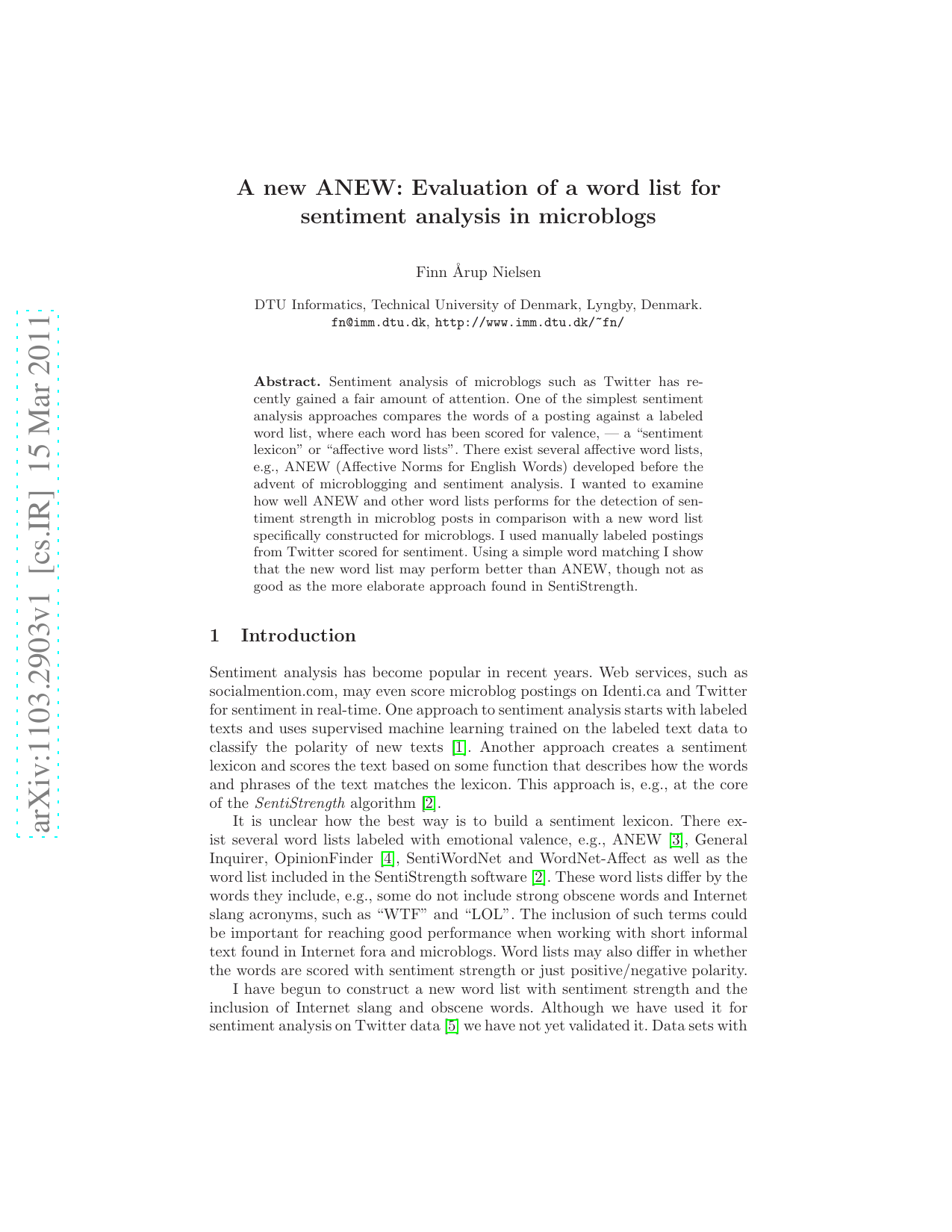 A new ANEW: Evaluation of a word list for sentiment analysis in   microblogs