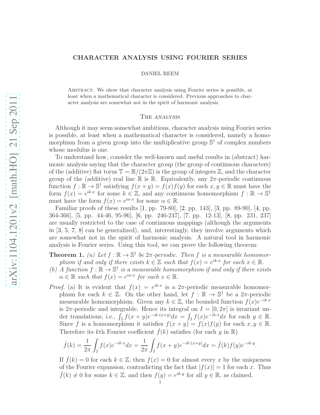 Character analysis using Fourier series