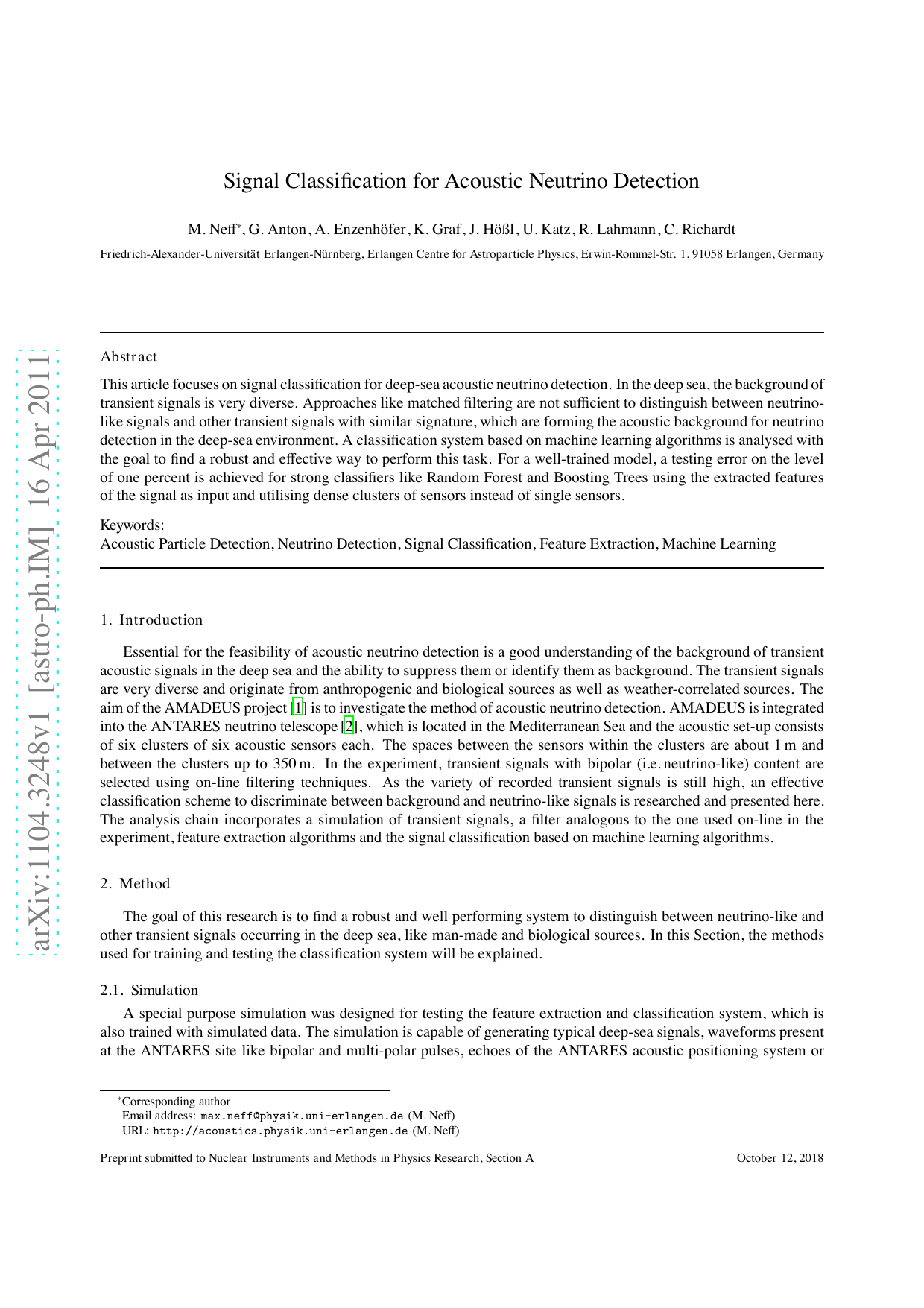 Signal Classification for Acoustic Neutrino Detection