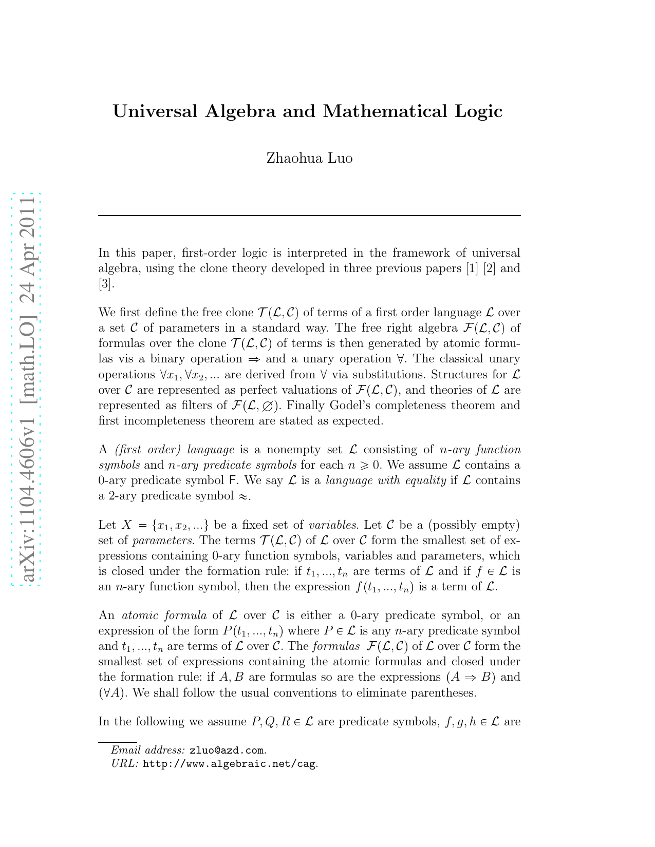 Universal Algebra and Mathematical Logic