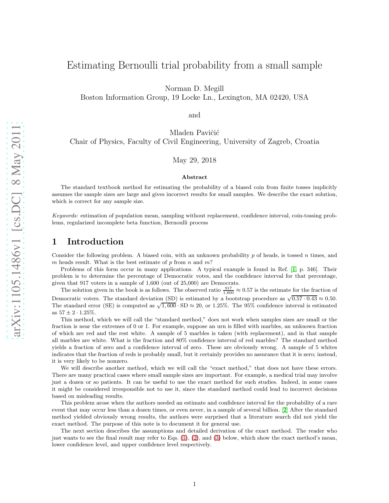 Estimating Bernoulli trial probability from a small sample