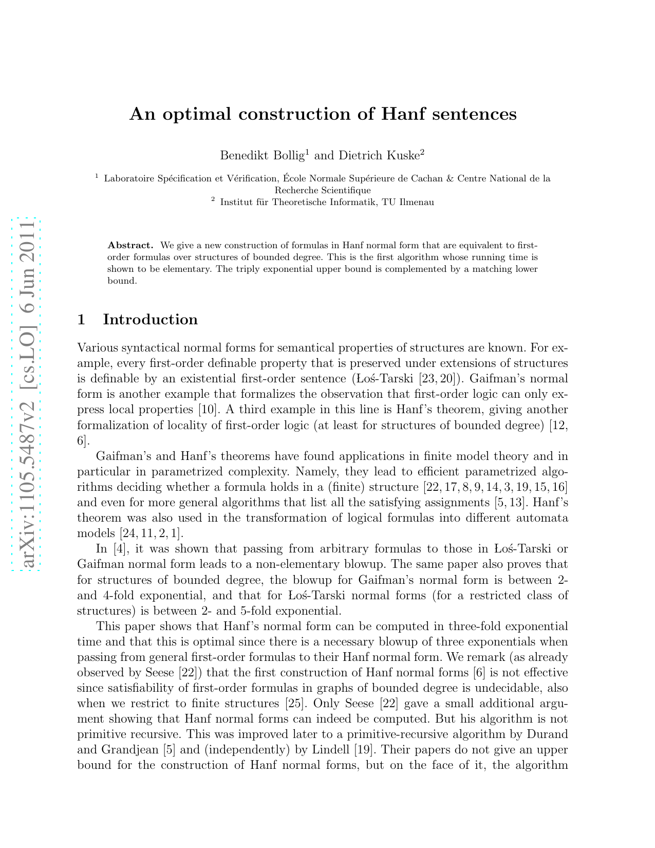 An optimal construction of Hanf sentences