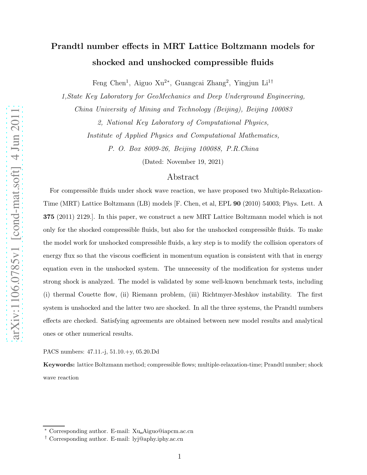 Prandtl number effects in MRT Lattice Boltzmann models for shocked and   unshocked compressible fluids
