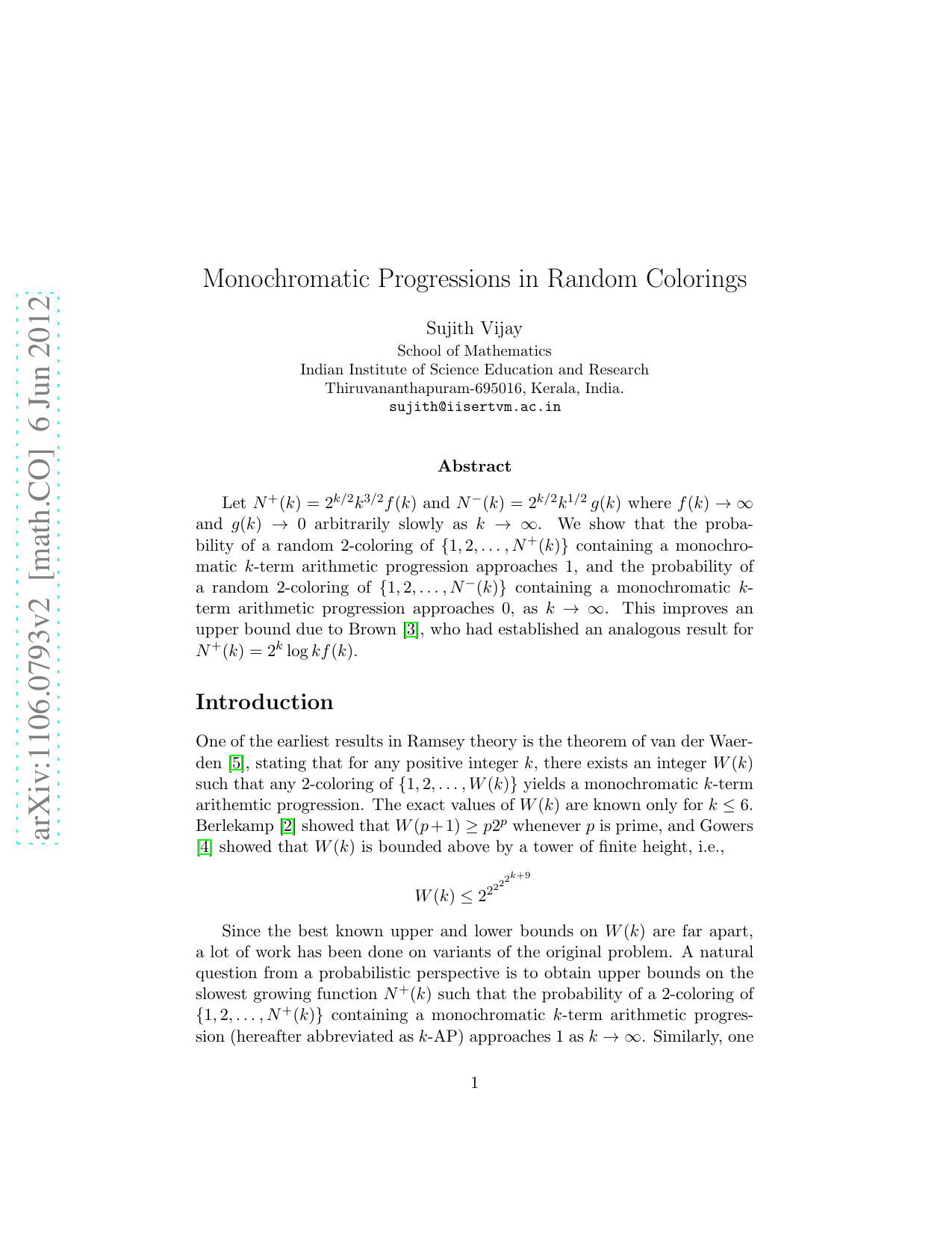 Monochromatic Progressions in Random Colorings
