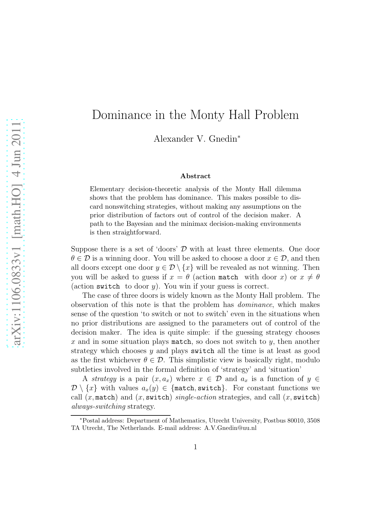 Dominance in the Monty Hall Problem