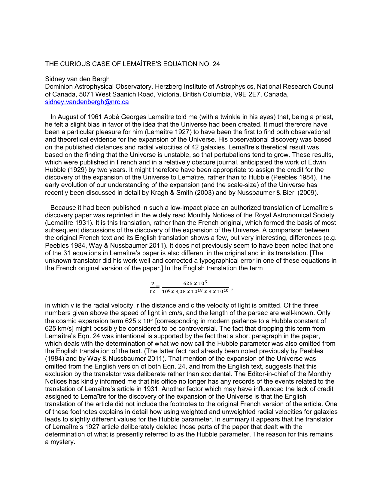 The Curious Case of Lemaitres Equation No. 24