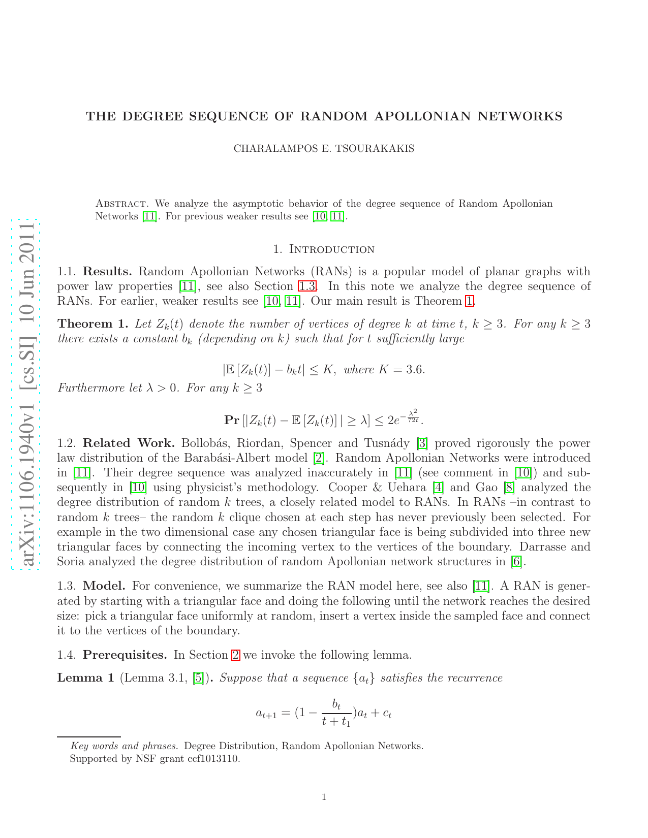 The Degree Sequence of Random Apollonian Networks
