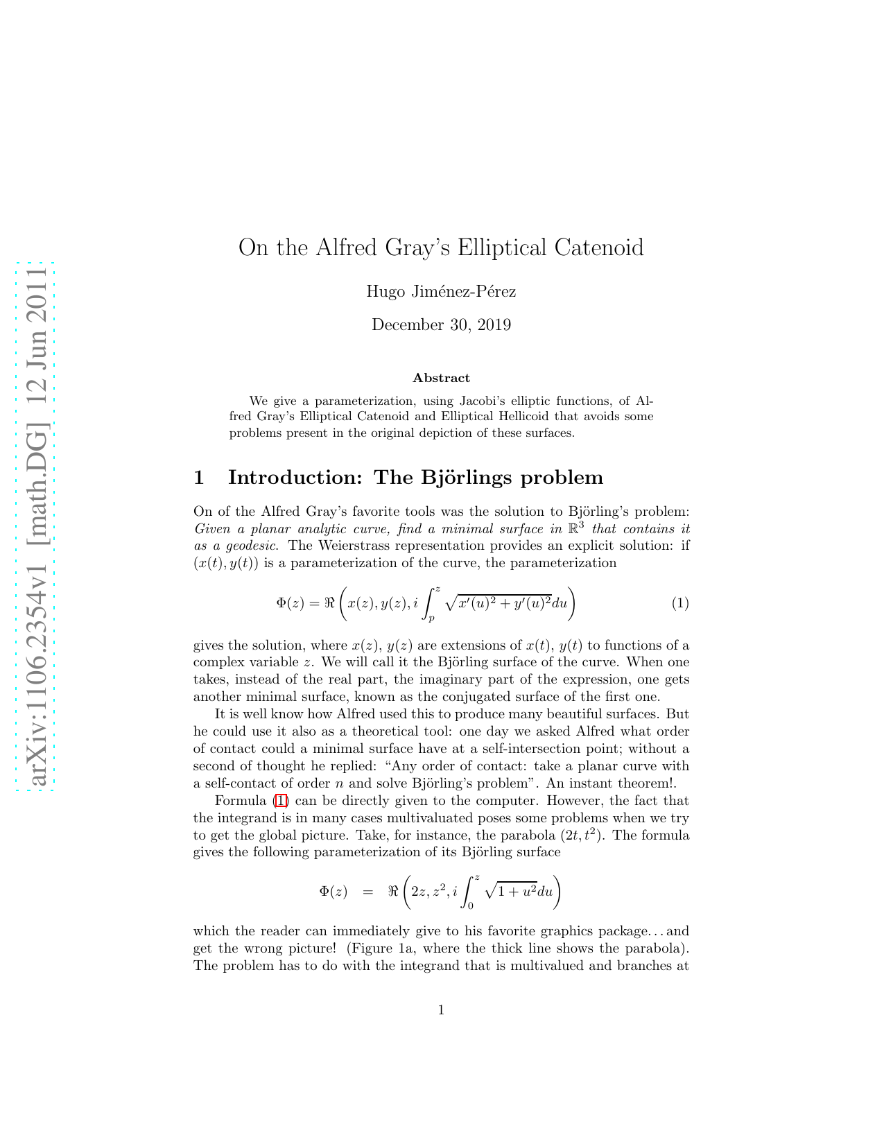 On Alfred Grays Elliptical Catenoid