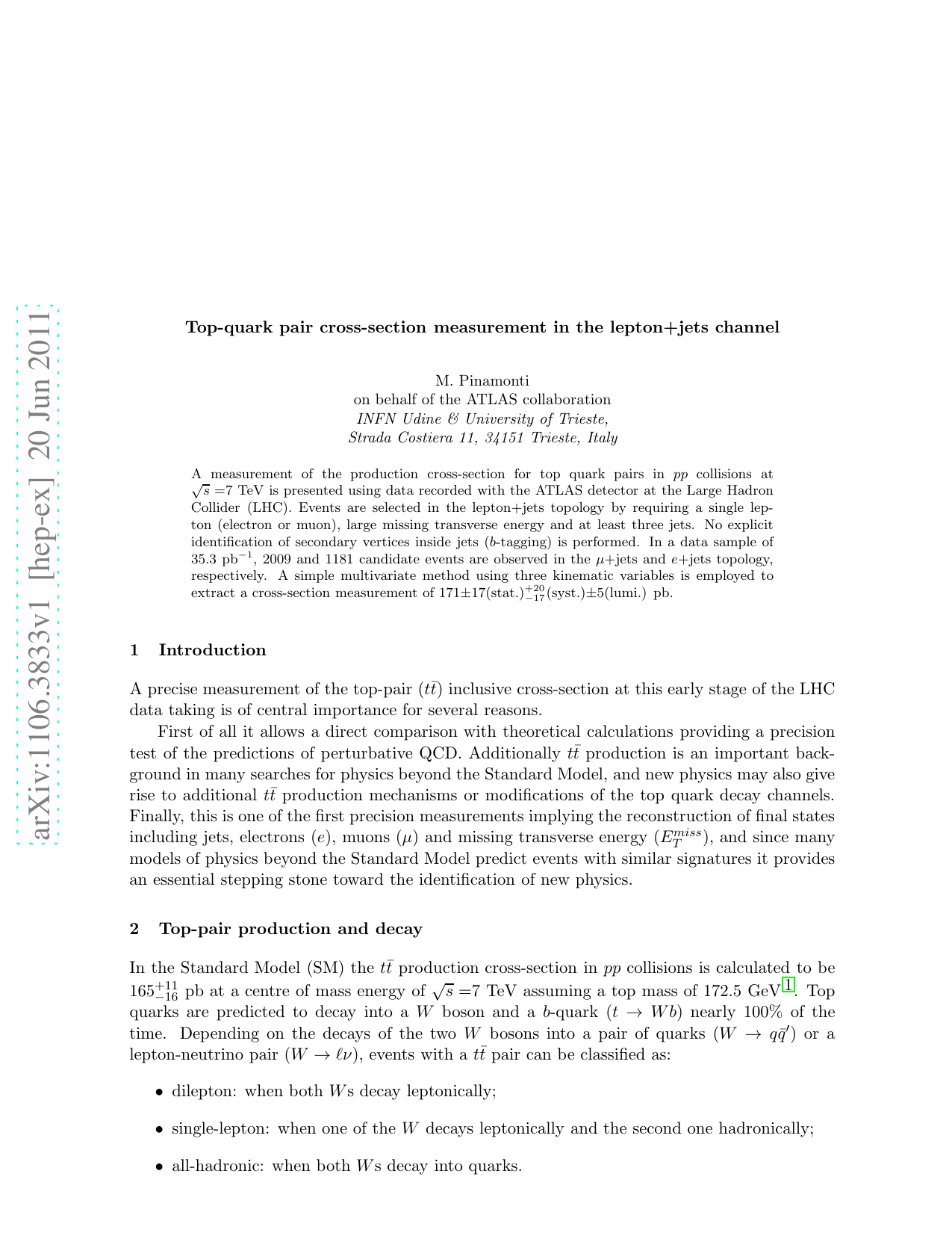 Top-quark pair cross-section measurement in the lepton+jets channel