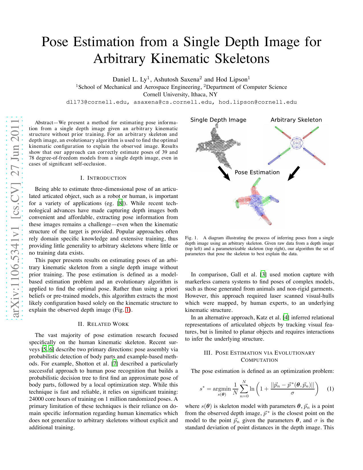 Pose Estimation from a Single Depth Image for Arbitrary Kinematic   Skeletons