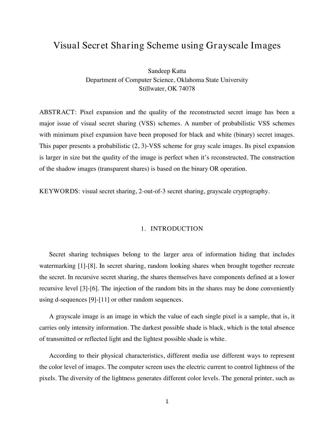 Visual Secret Sharing Scheme using Grayscale Images