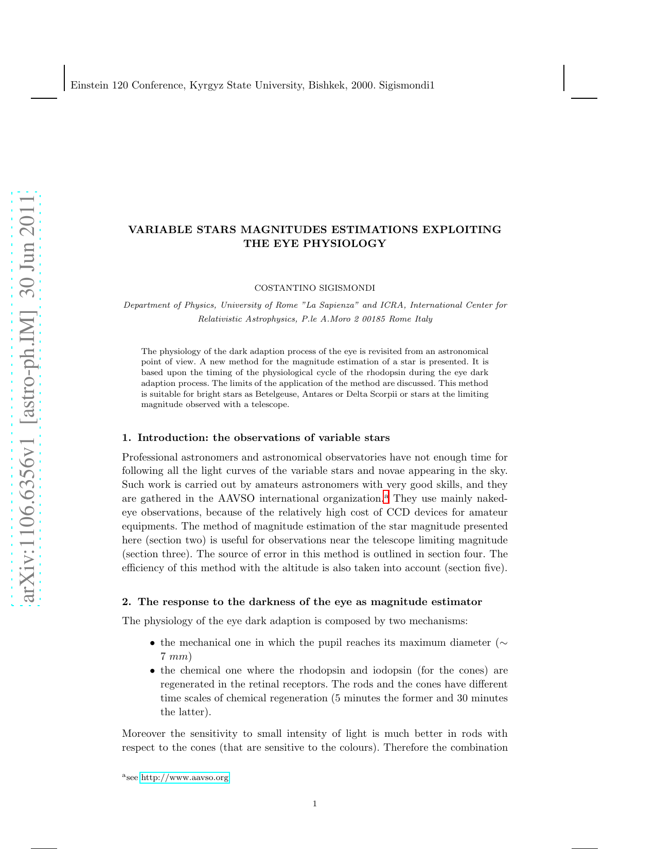 Variable stars magnitudes estimations exploiting the eye physiology
