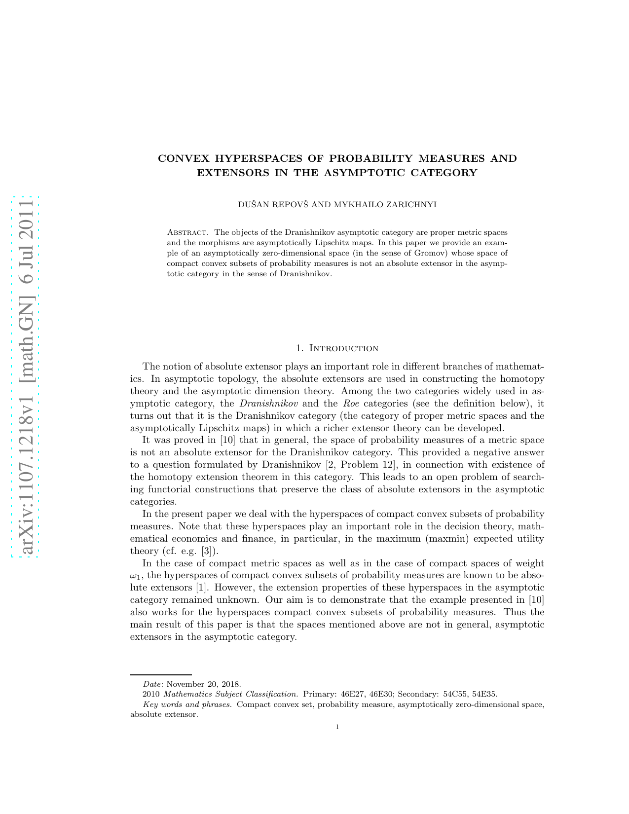 Convex hyperspaces of probability measures and extensors in the asymptotic category