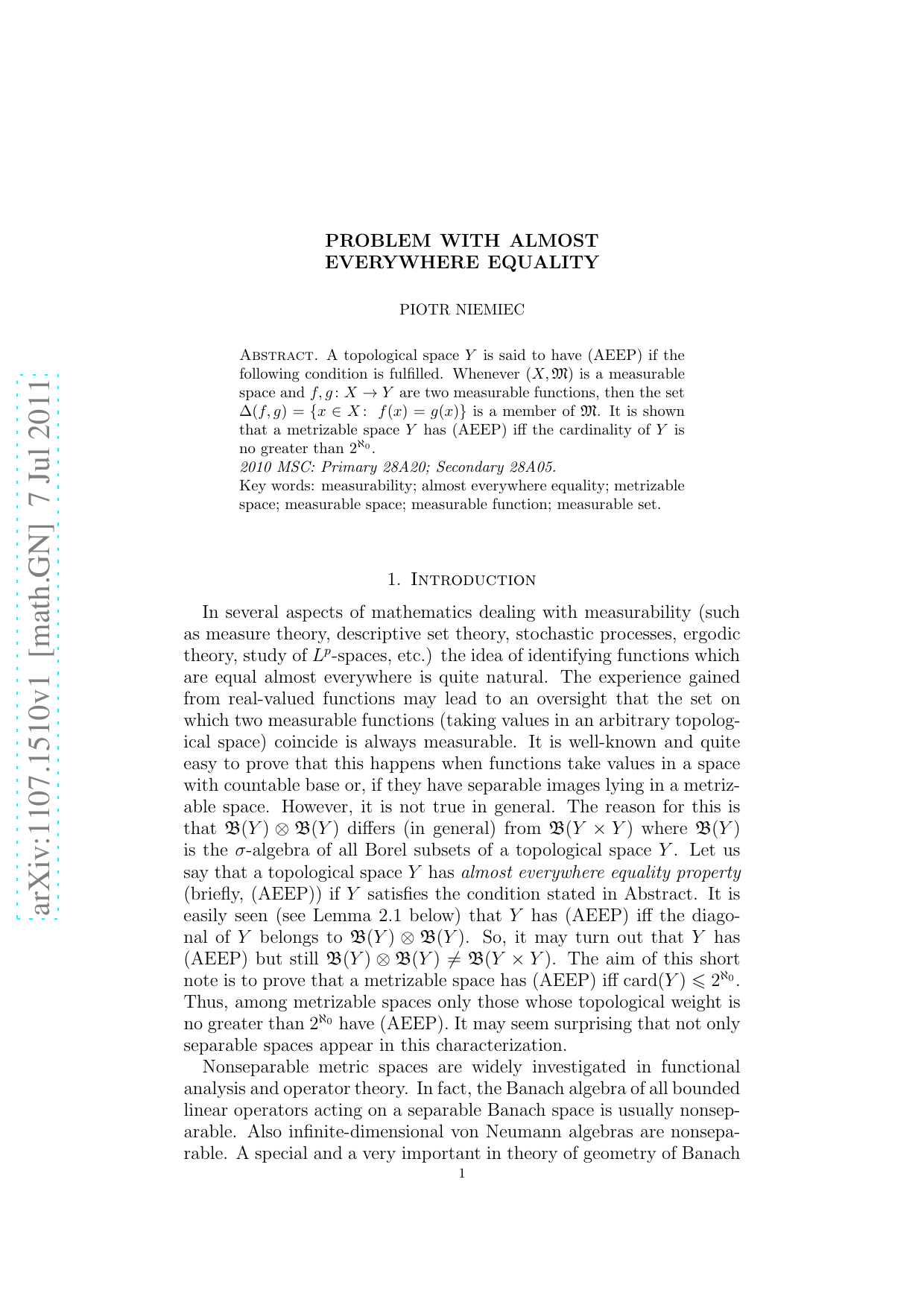 Problem with almost everywhere equality