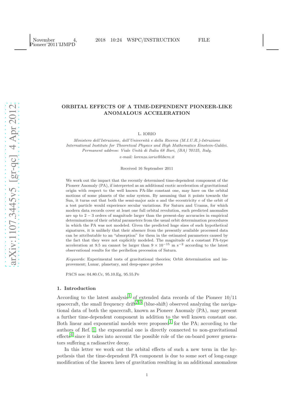 Orbital effects of the time-dependent component of the Pioneer anomaly