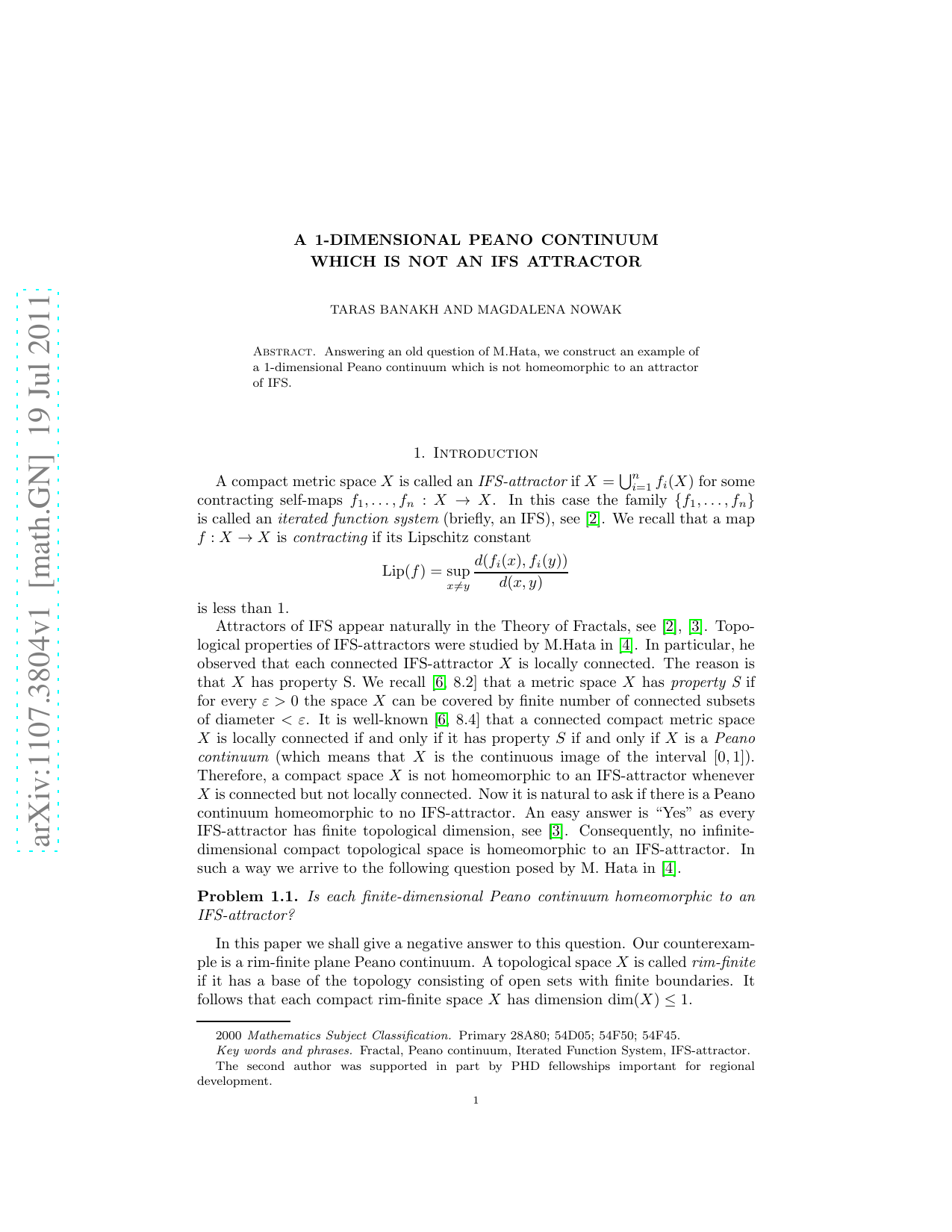 무한 차원 평면 Peano 연속체와 IFS ATTRACTOR의 관계