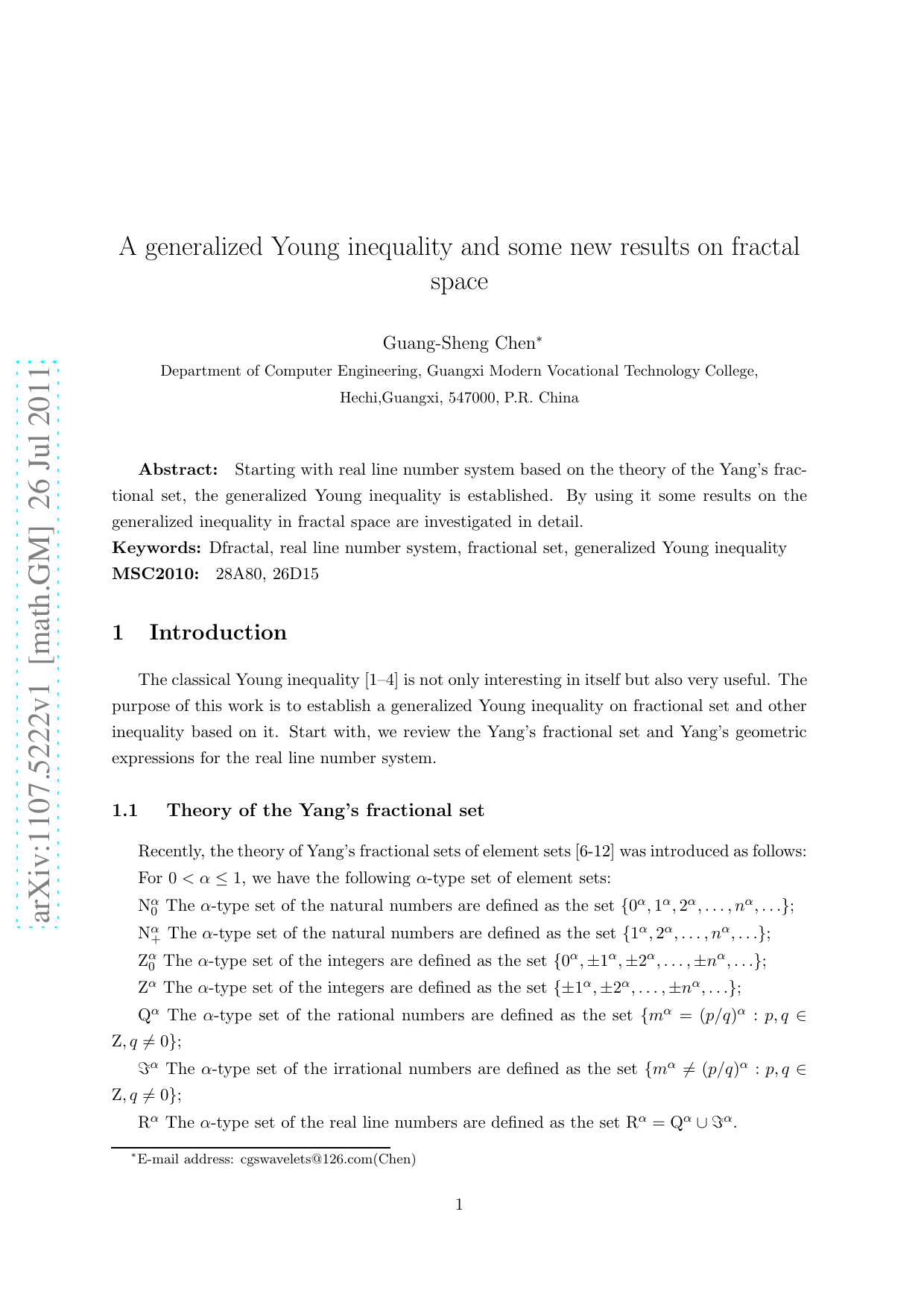 A generalized Young inequality and some new results on fractal space