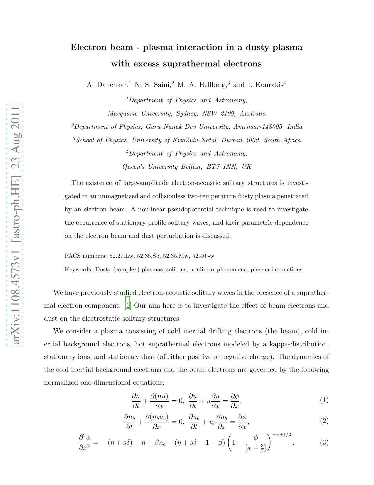 Electron beam-plasma interaction in a dusty plasma with excess suprathermal electrons