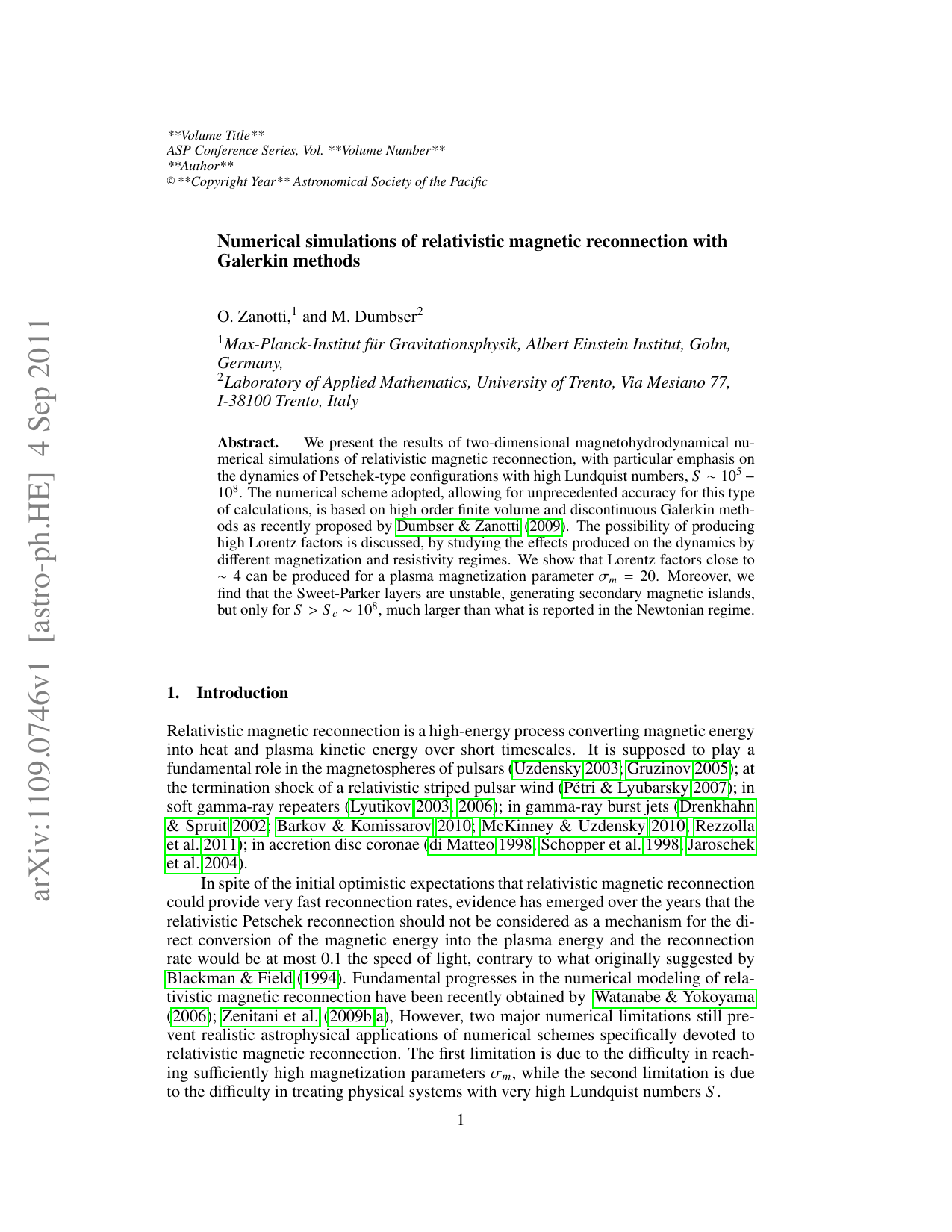 Numerical simulations of relativistic magnetic reconnection with   Galerkin methods