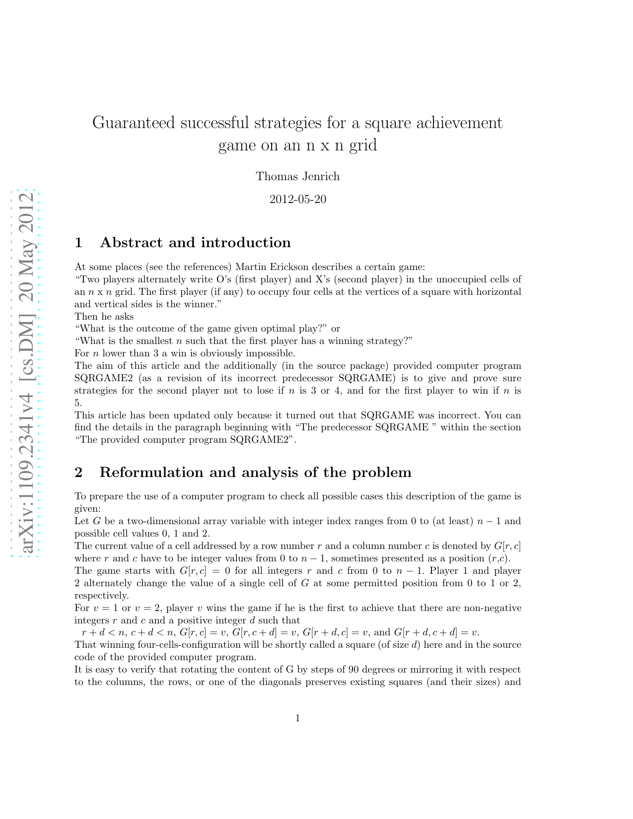 Guaranteed successful strategies for a square achievement game on an n   by n grid
