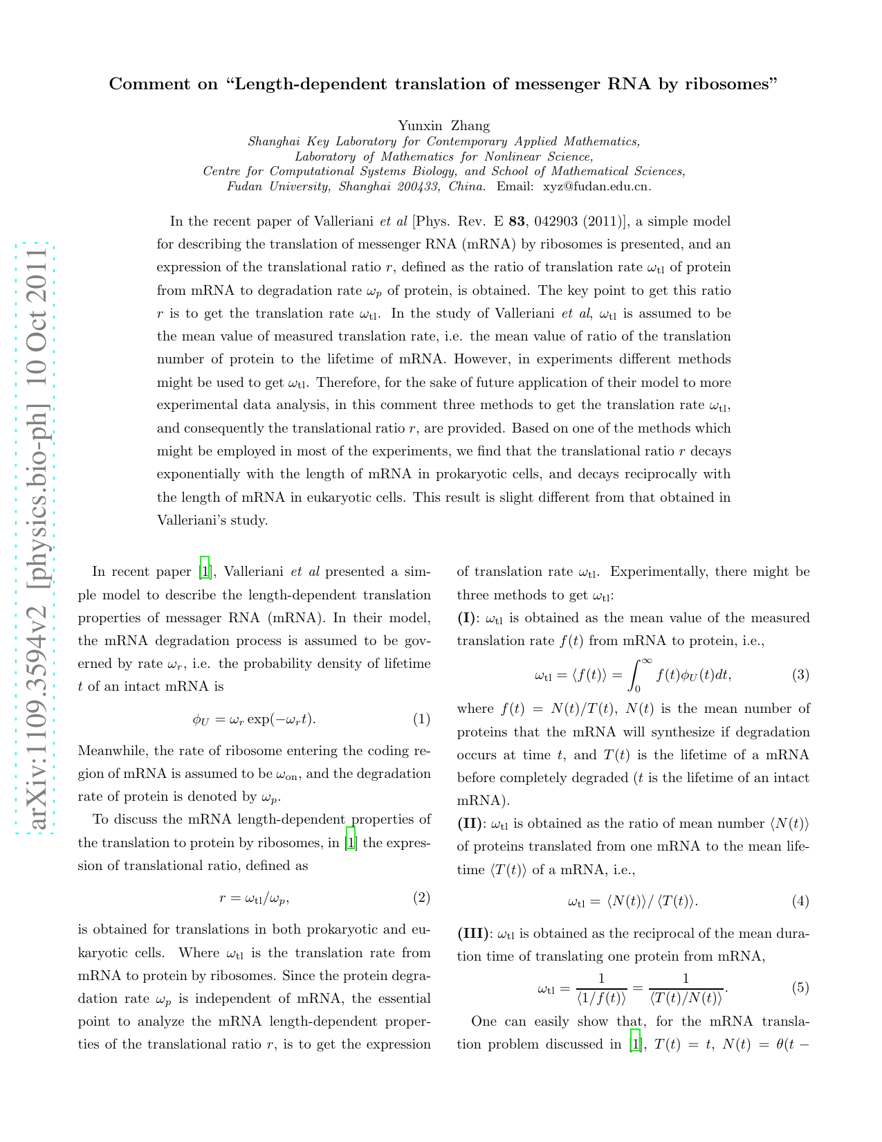 Comment on 'Length-dependent translation of messenger RNA by ribosomes'