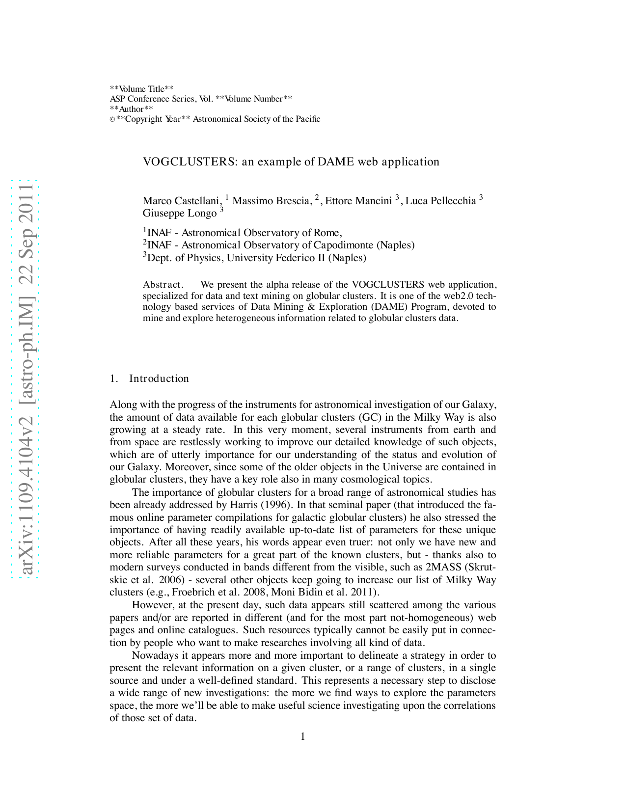 VOGCLUSTERS: an example of DAME web application