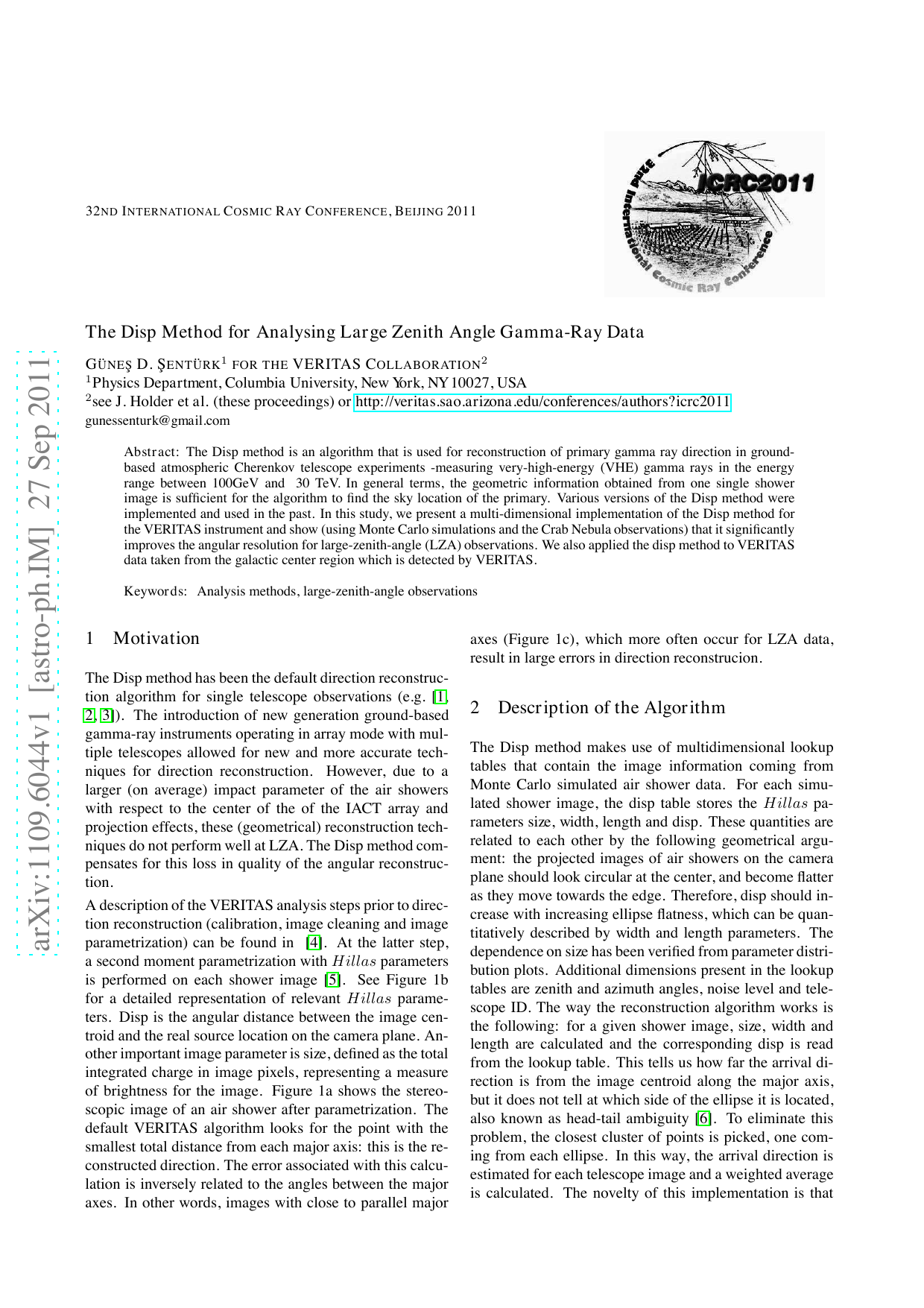 The Disp Method for Analysing Large Zenith Angle Gamma-Ray Data