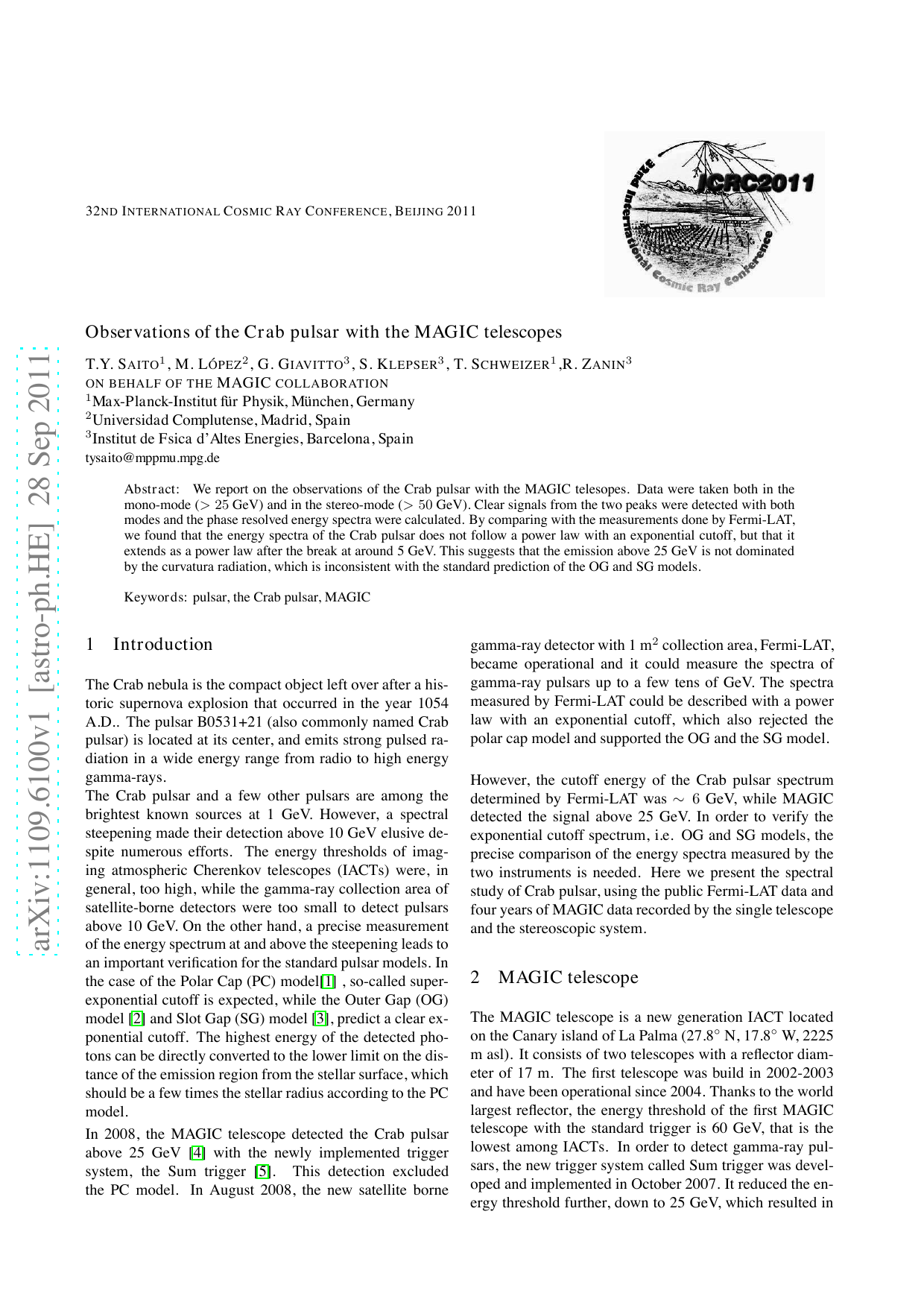 Observations of the Crab pulsar with the MAGIC telescopes