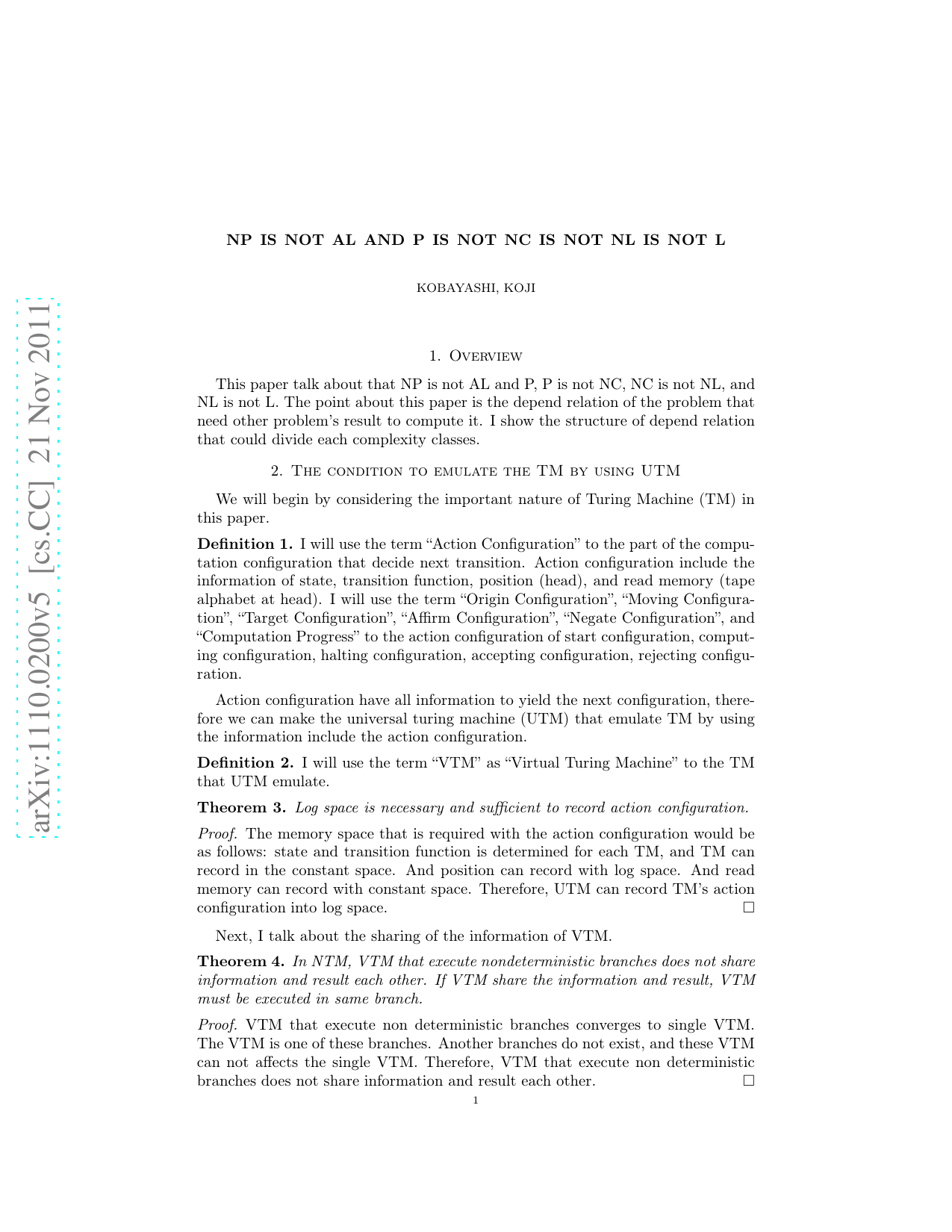 NP is not AL and P is not NC is not NL is not L