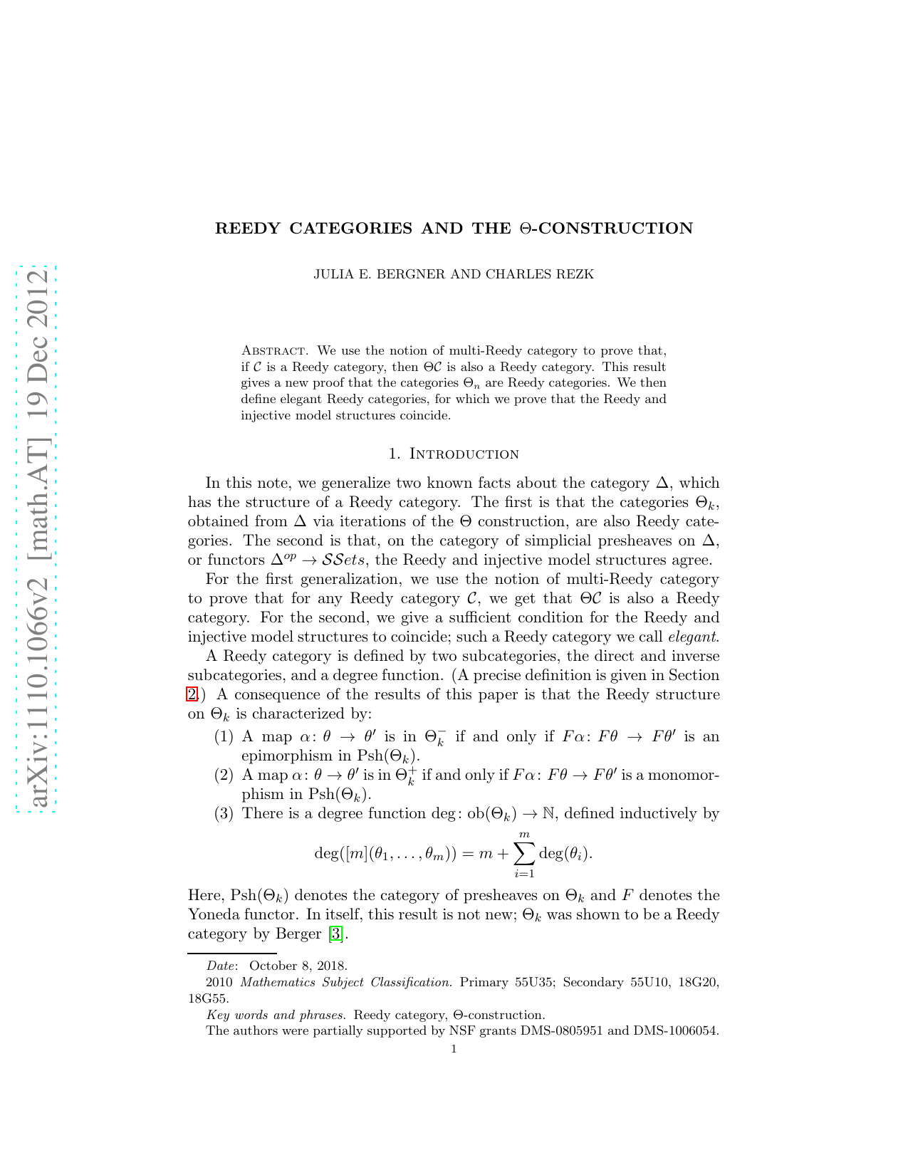 Reedy categories and the $Theta$-construction