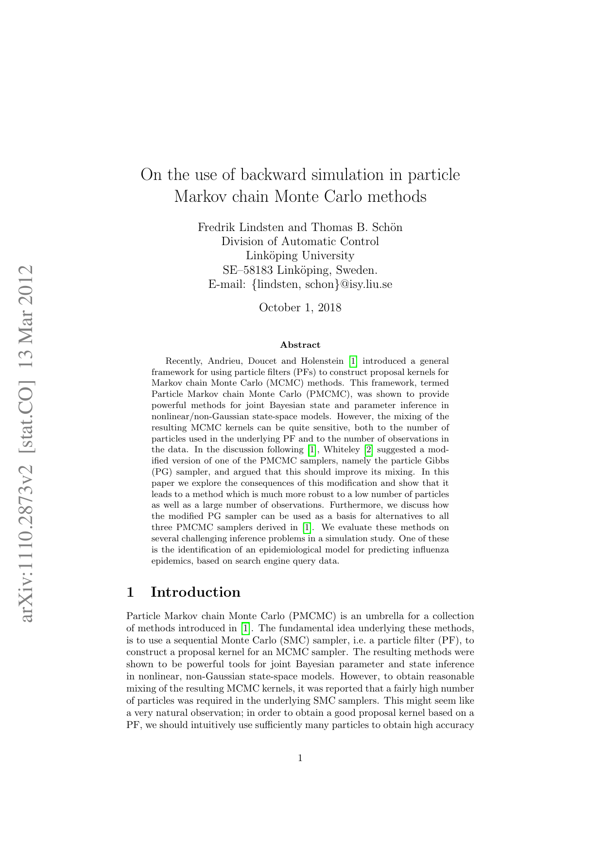 On the use of backward simulation in particle Markov chain Monte Carlo   methods