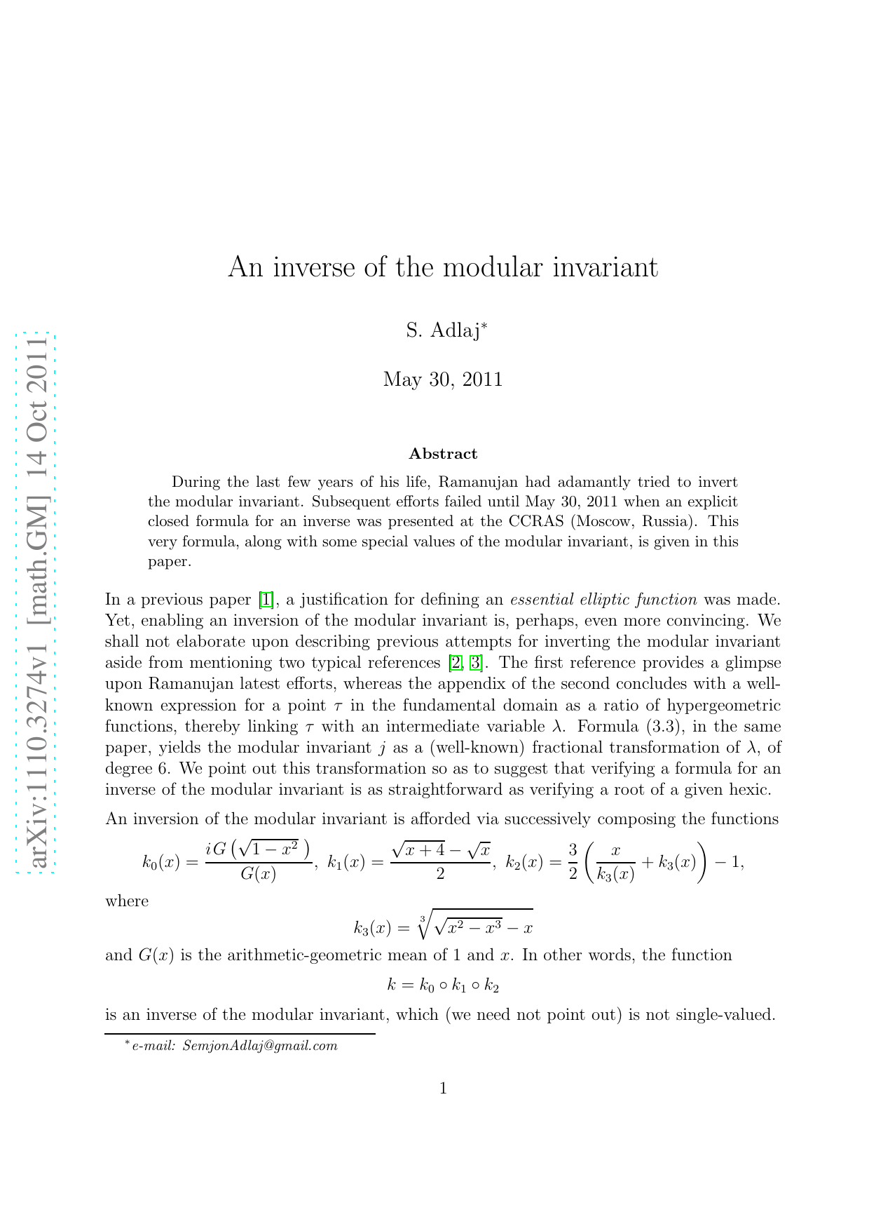 An inverse of the modular invariant