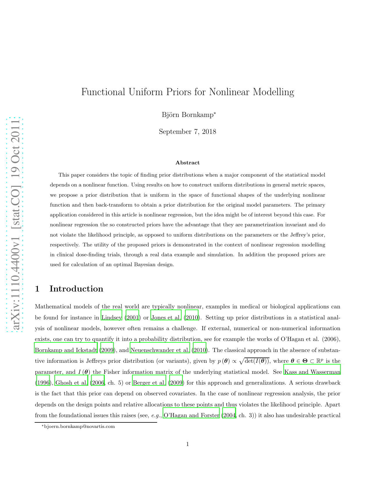 Functional Uniform Priors for Nonlinear Modelling