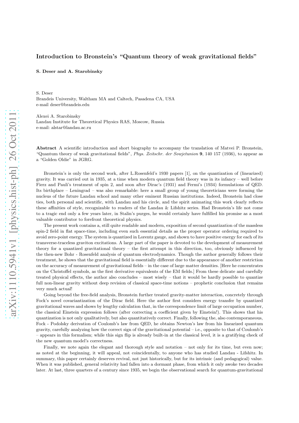 Introduction to Bronsteins 'Quantum theory of weak gravitational   fields'