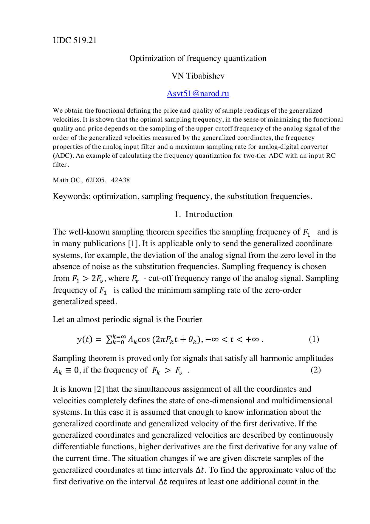 Optimization of frequency quantization