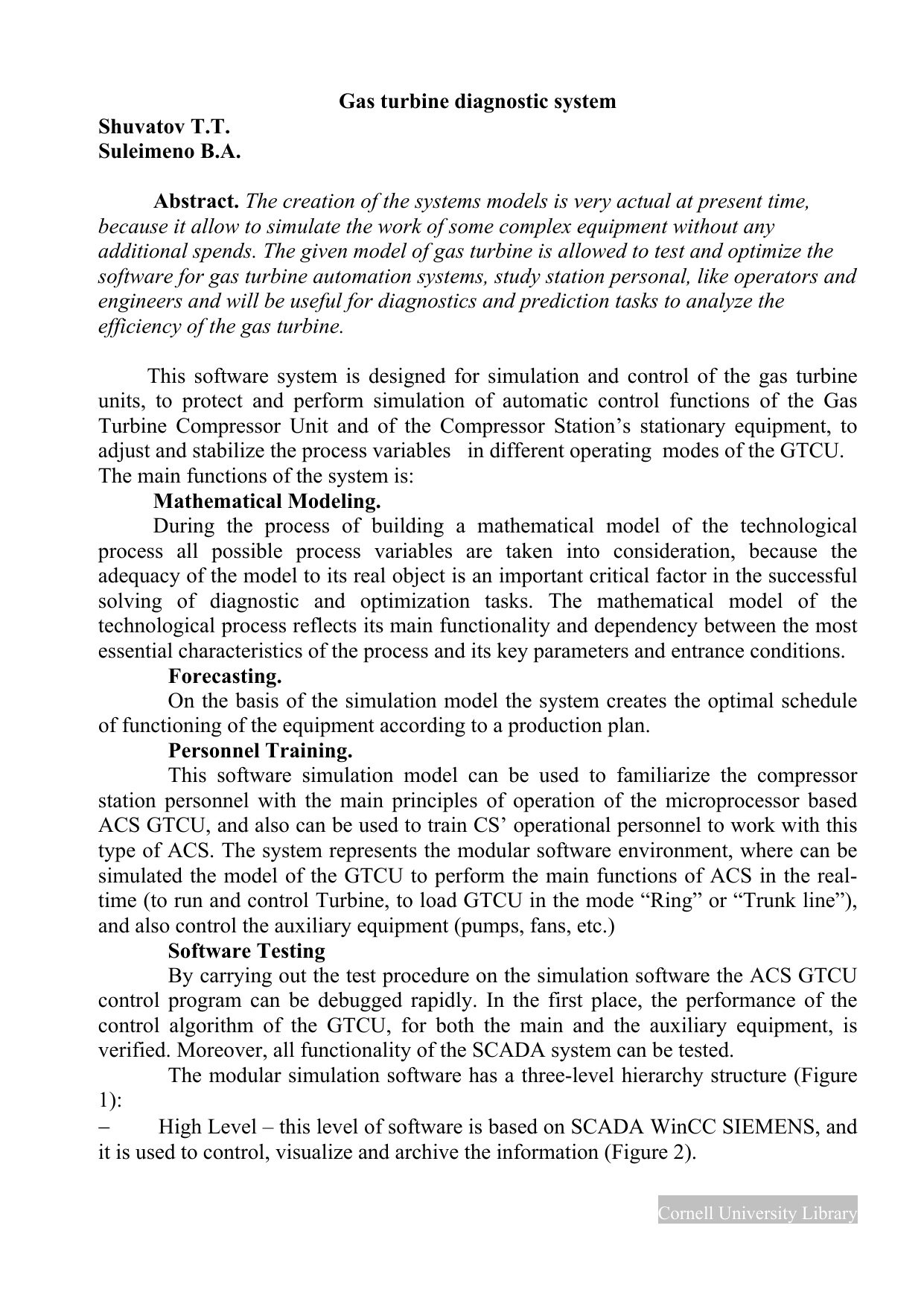 Gas turbine diagnostic system