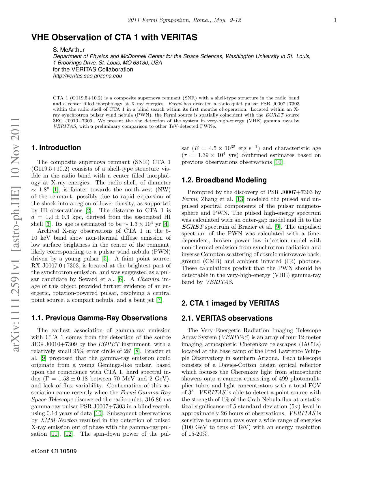 VHE Observation of CTA 1 with VERITAS