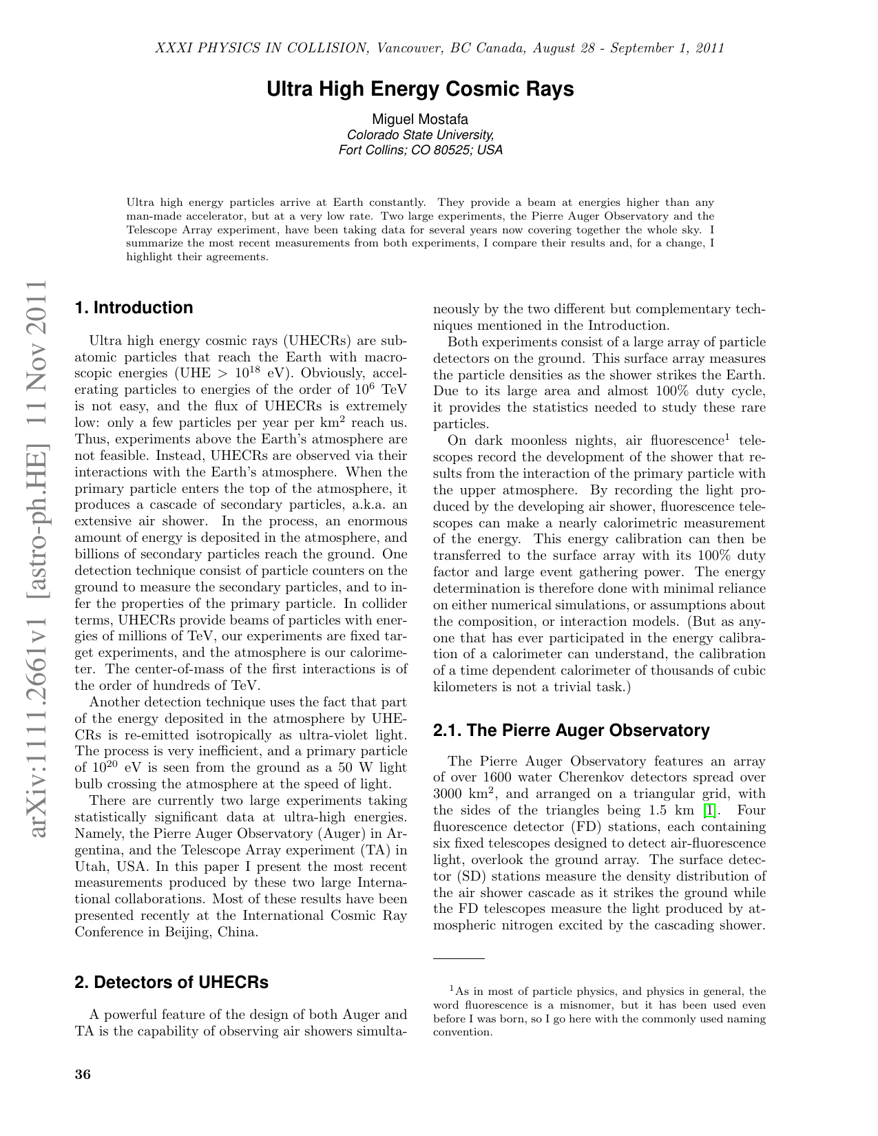 Ultra High Energy Cosmic Rays
