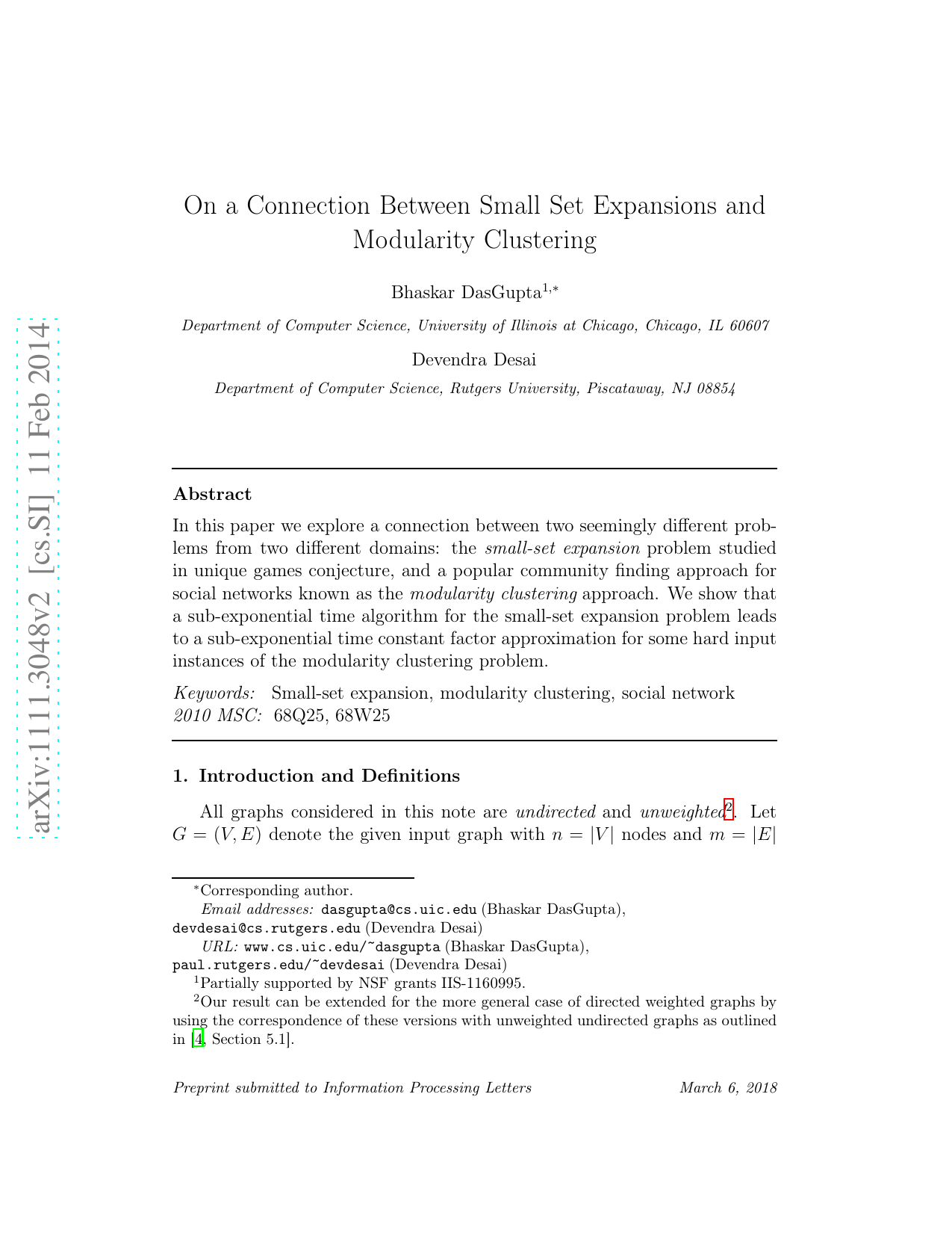 On a Connection Between Small Set Expansions and Modularity Clustering   in Social Networks