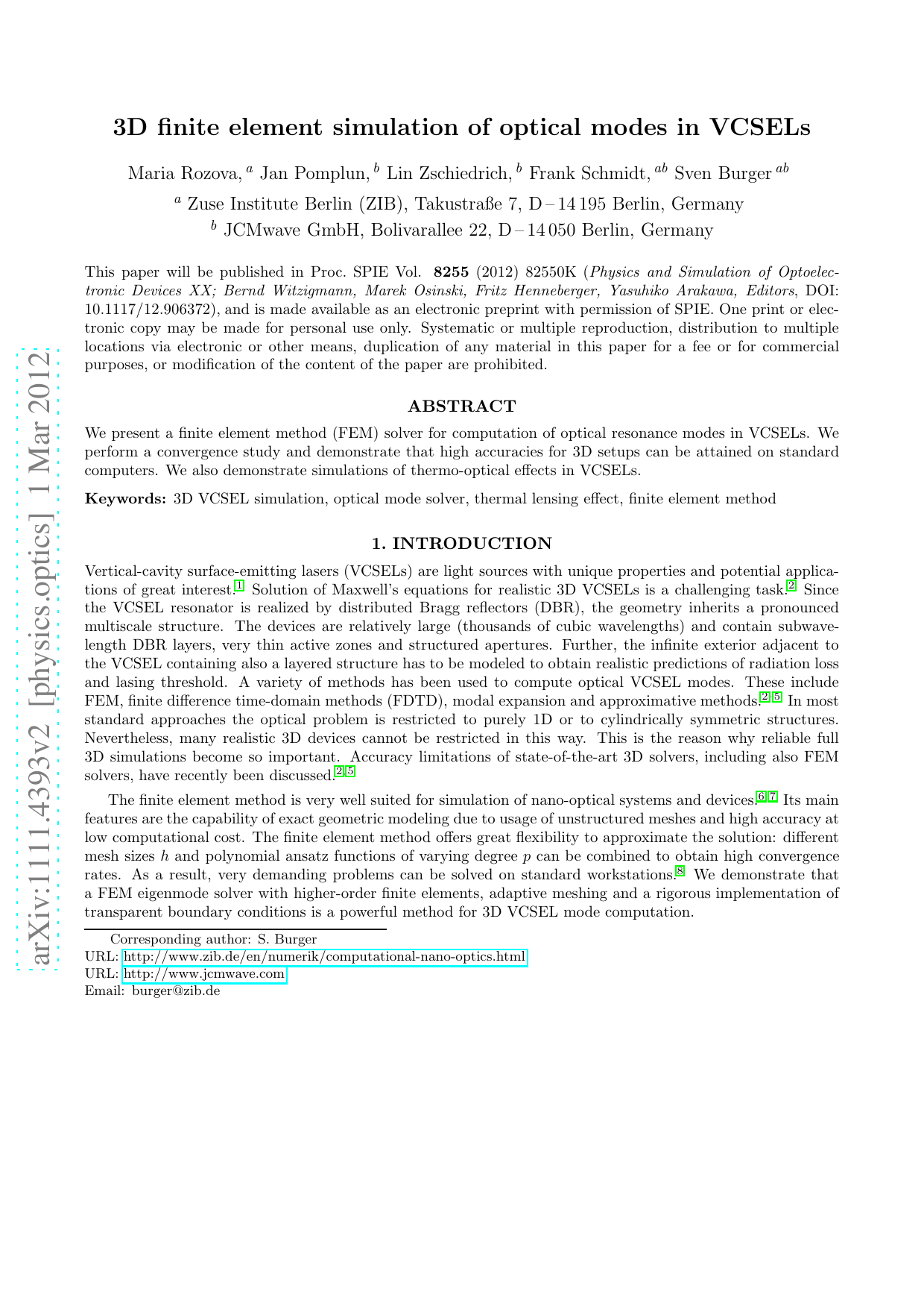 3D finite element simulation of optical modes in VCSELs