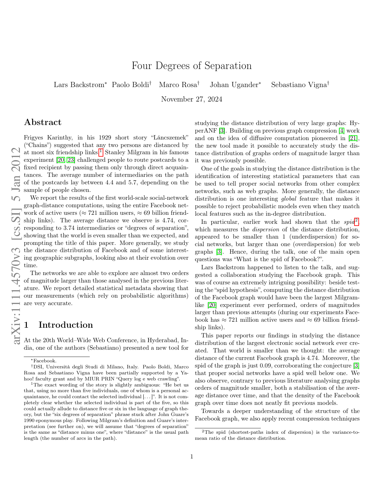 Four Degrees of Separation