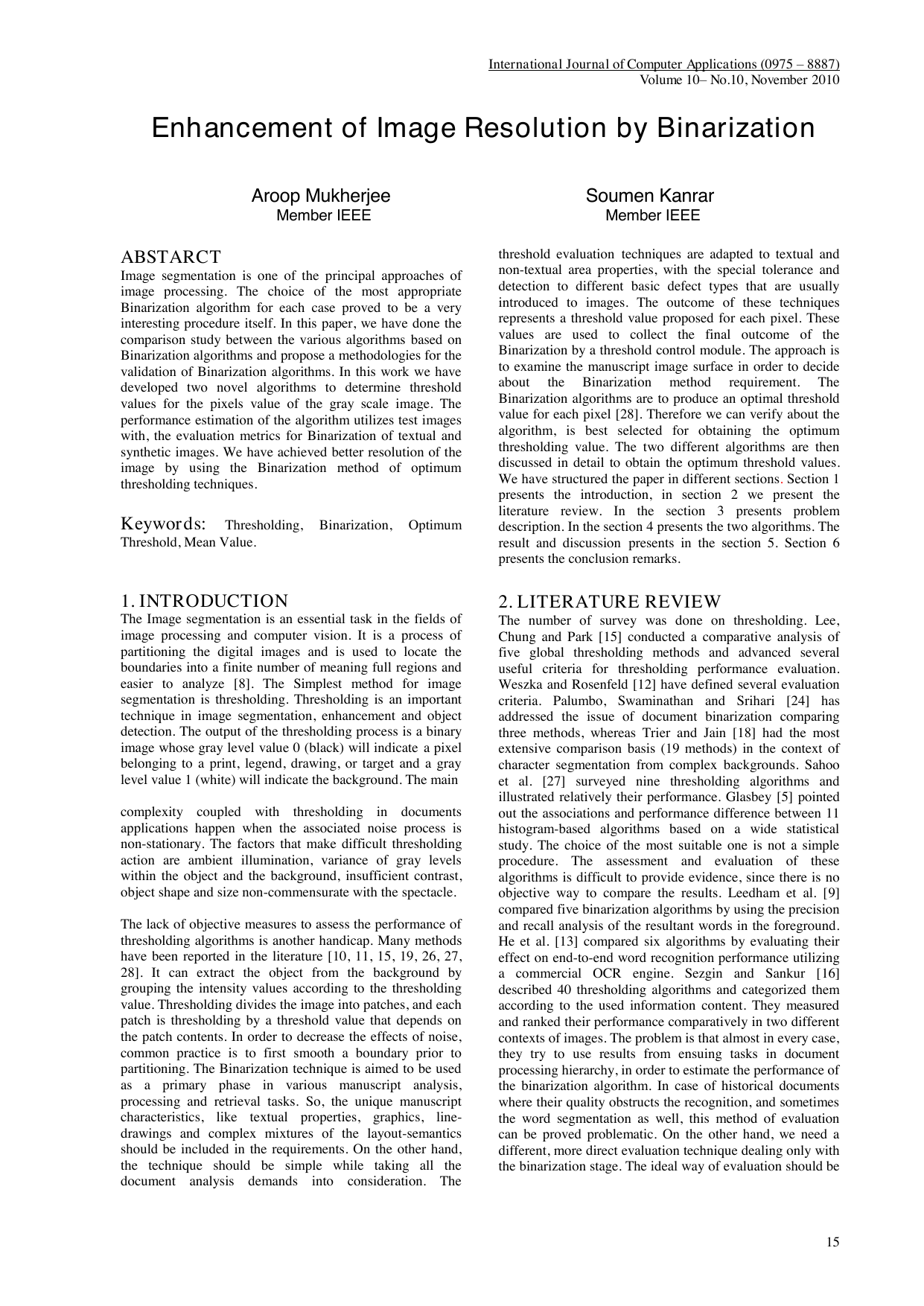 Enhancement of Image Resolution by Binarization