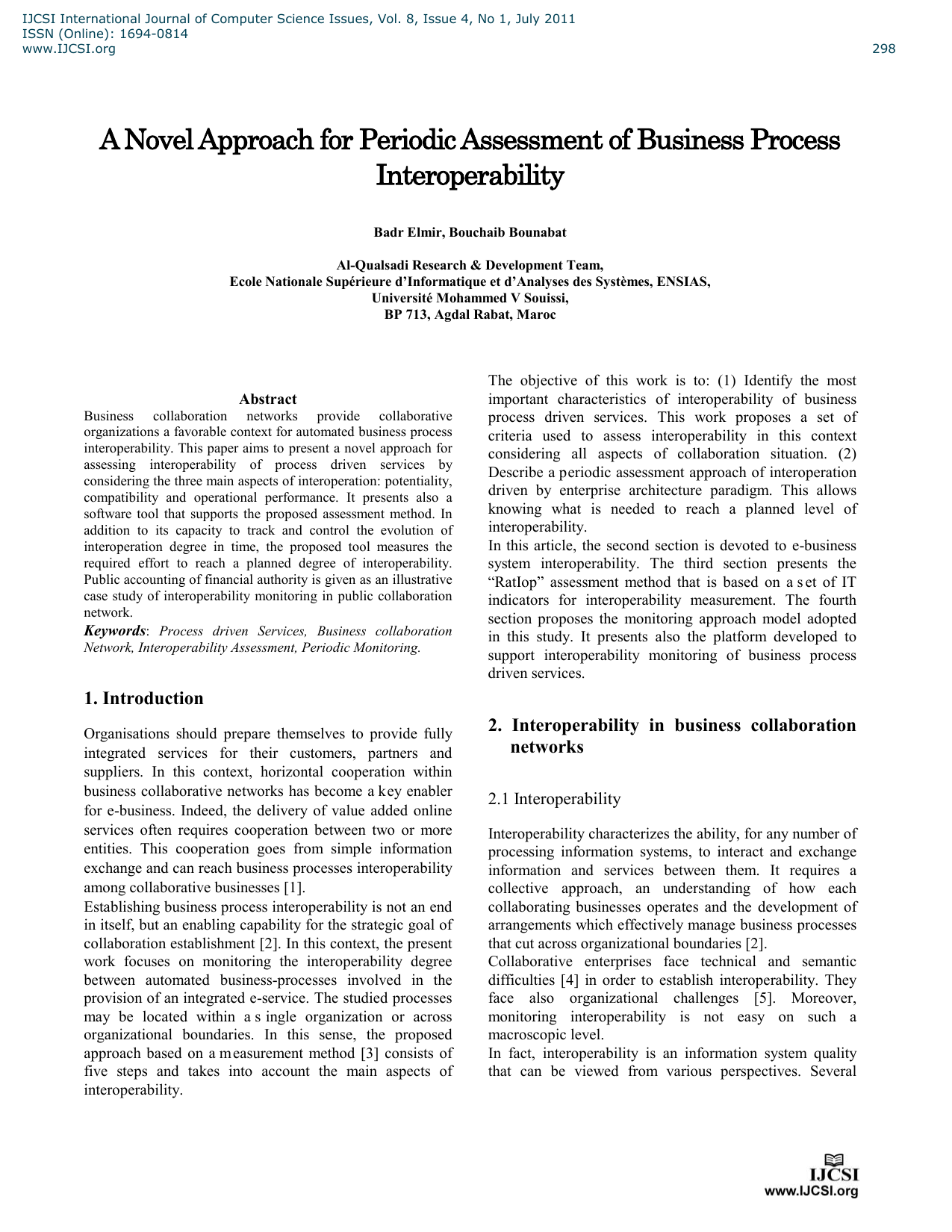A Novel Approach for Periodic Assessment of Business Process   Interoperability