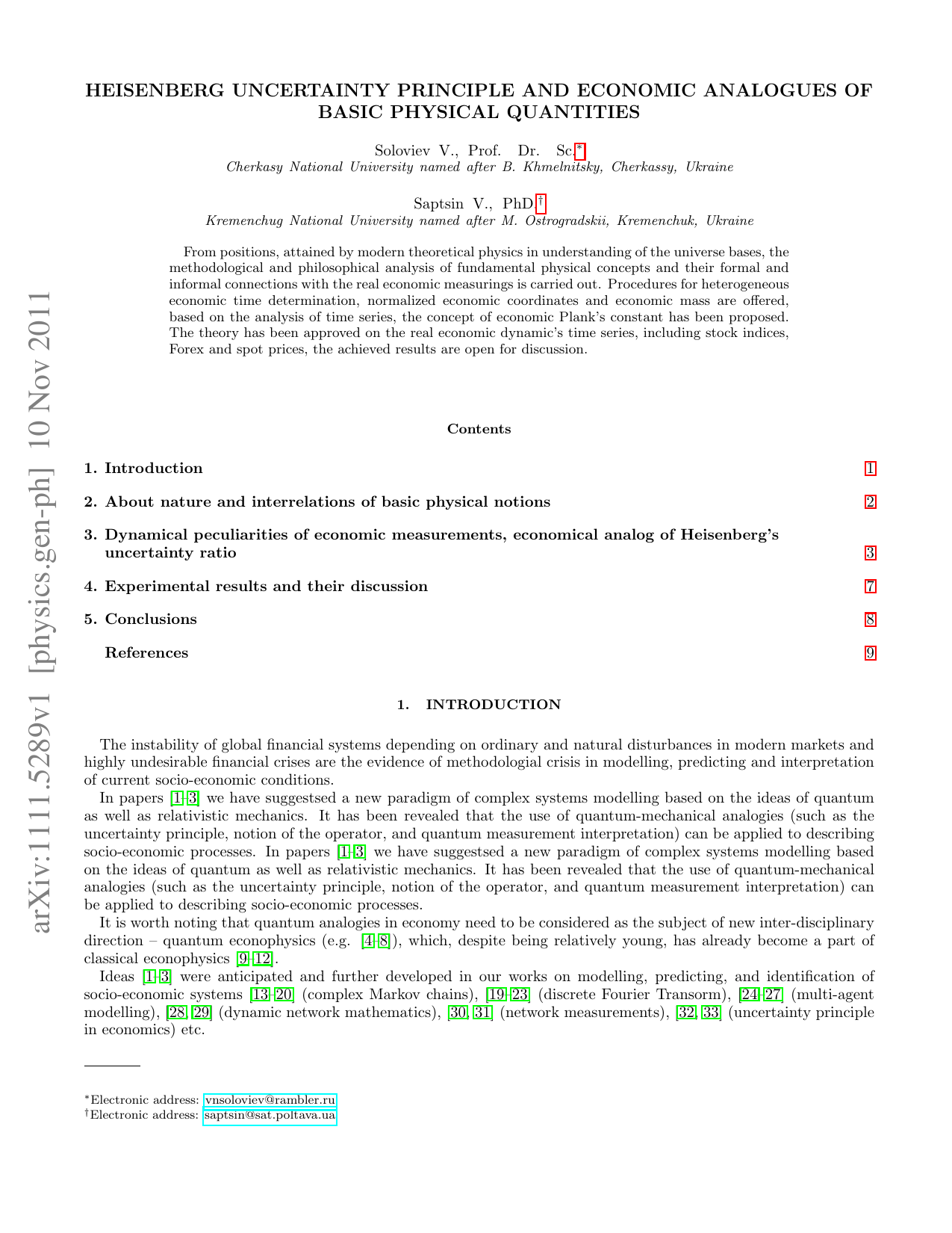 Heisenberg uncertainty principle and economic analogues of basic   physical quantities