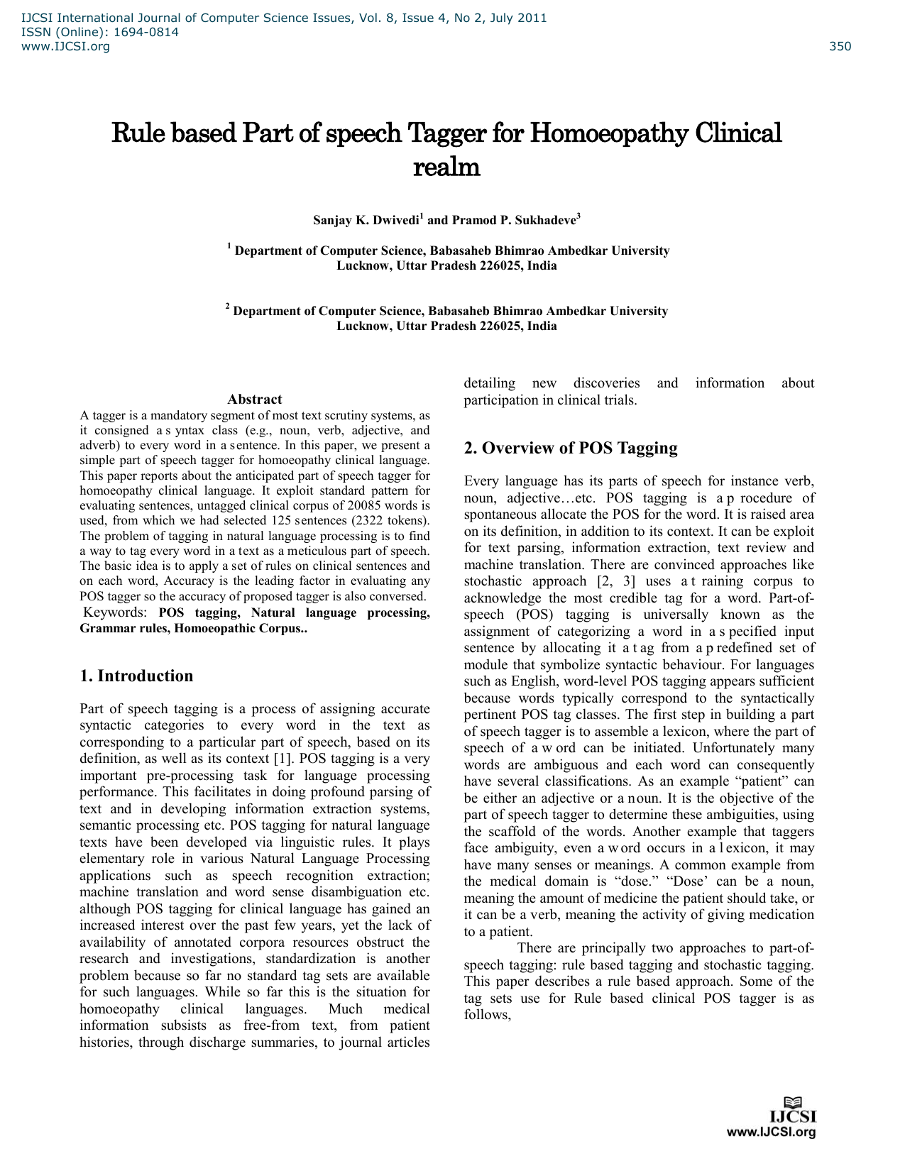 Rule based Part of speech Tagger for Homoeopathy Clinical realm