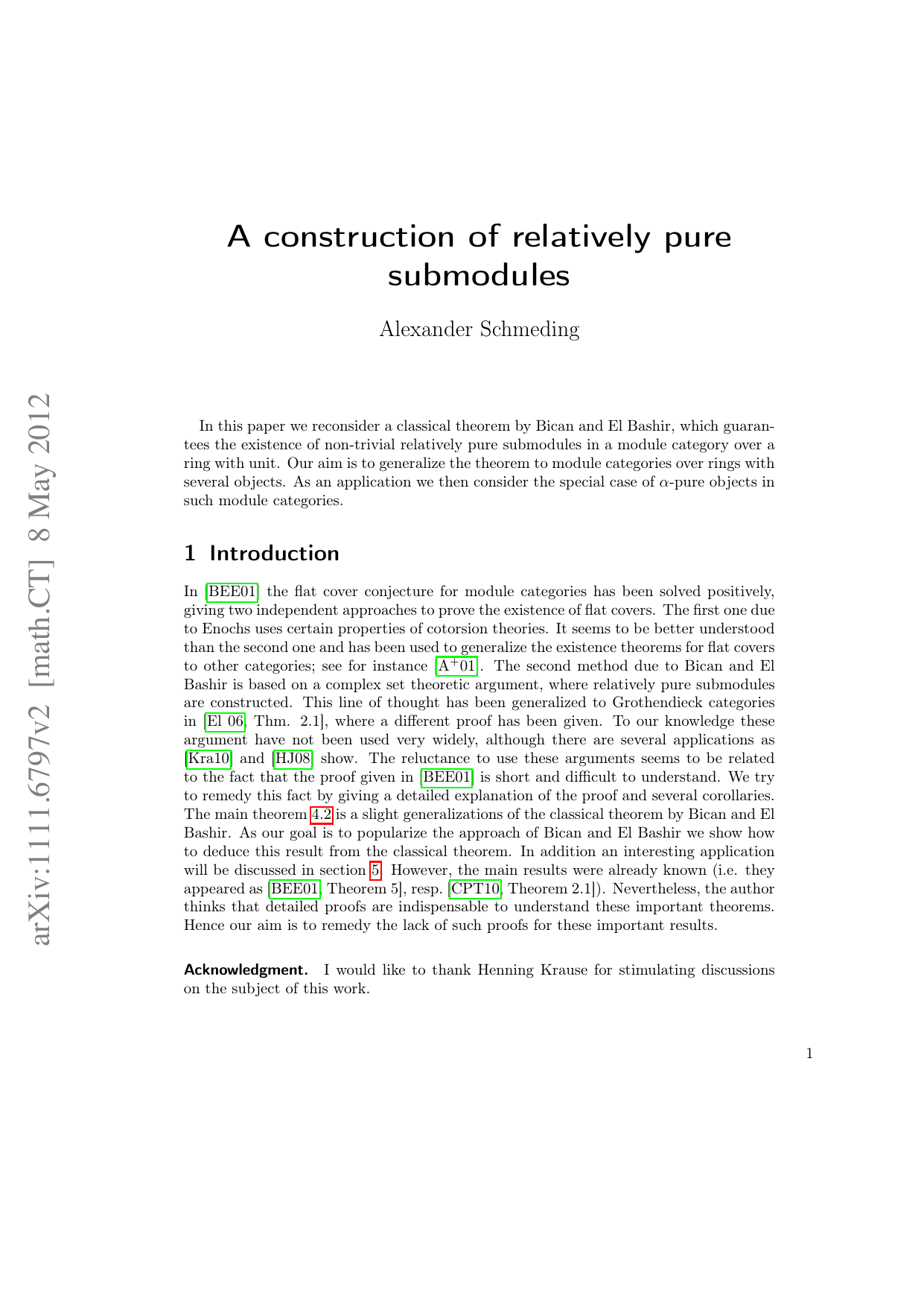 A construction of relatively pure submodules